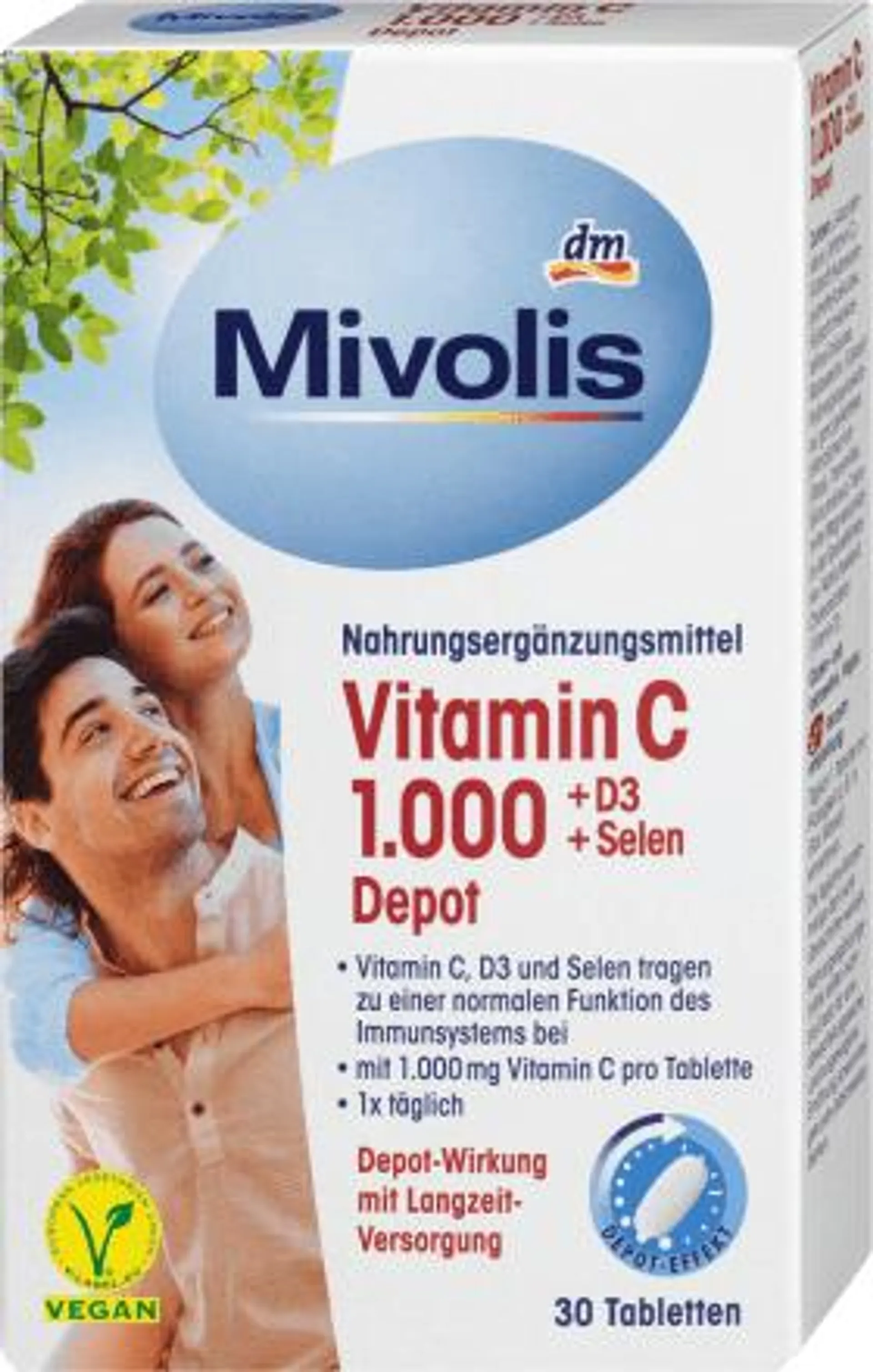 tablety vitamín C 1000 + vitamín D3 + selen depot, 42 g