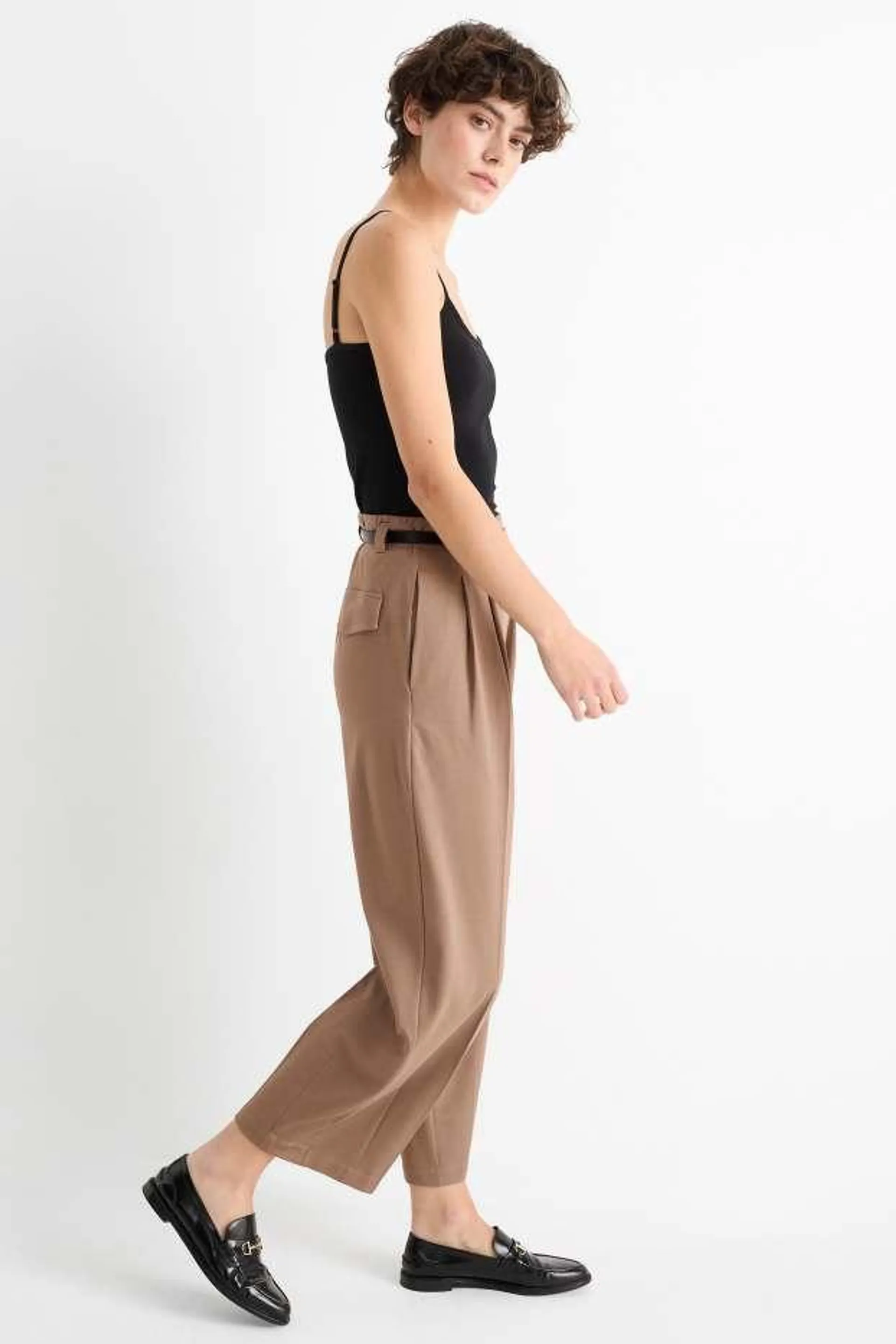 Cloth trousers with belt - high waist - wide leg