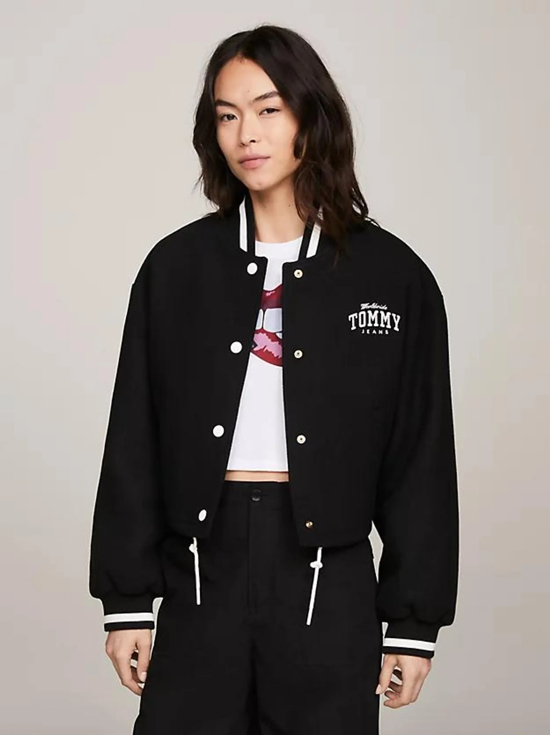 Varsity Padded Cropped Bomber Jacket