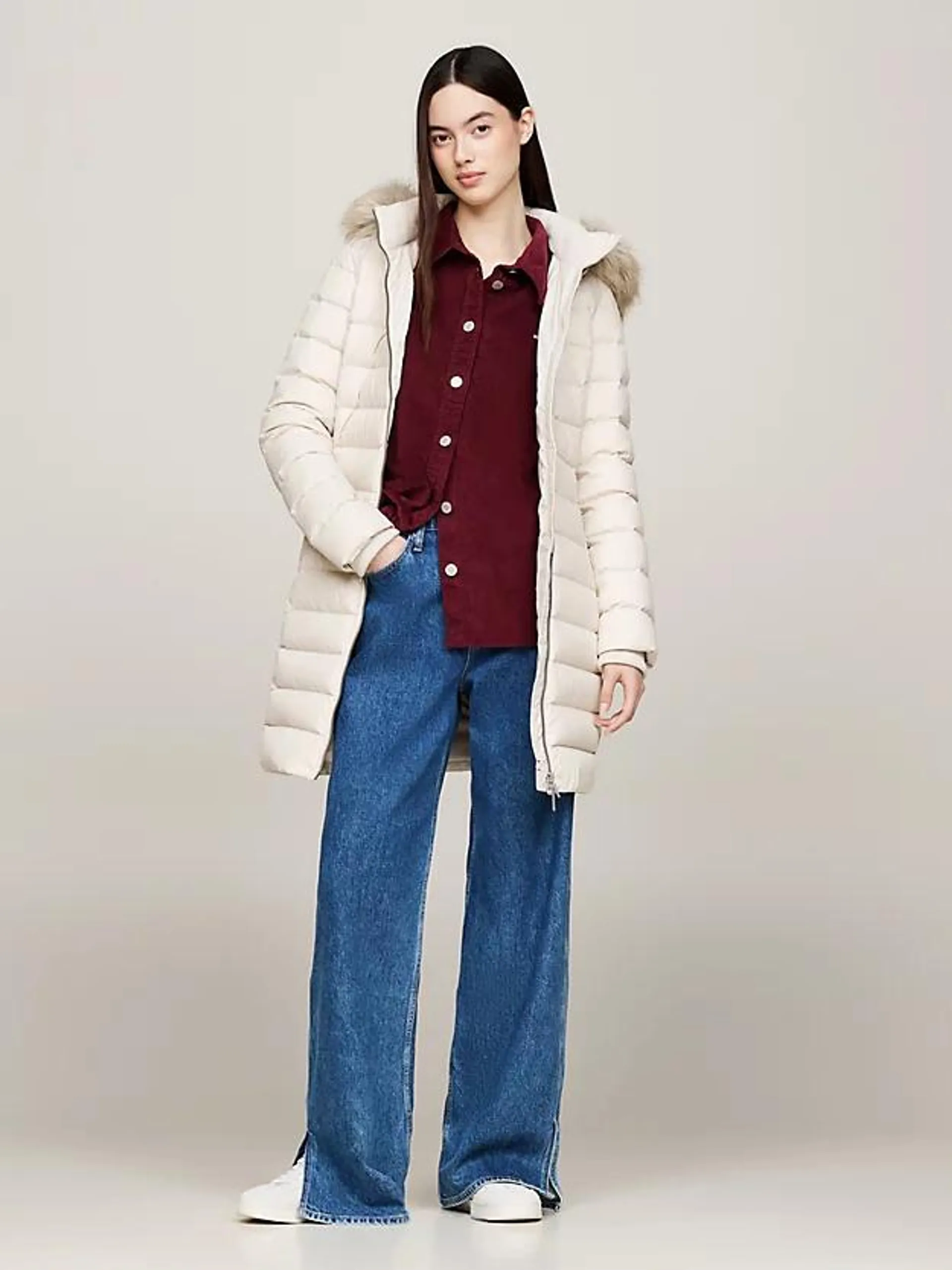 Faux Fur Trim Hooded Down Coat