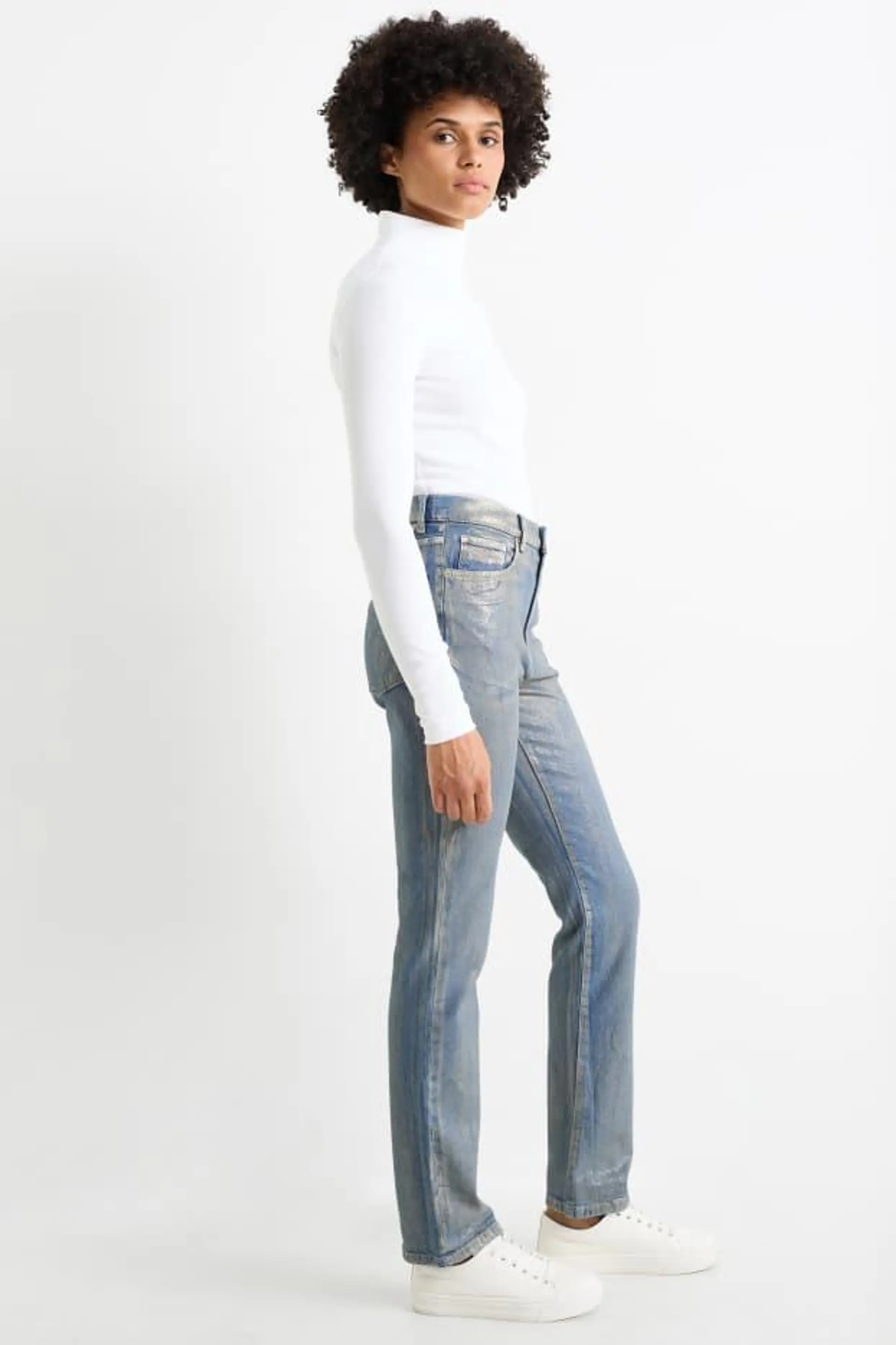 Vintage straight jeans - metalické efekty