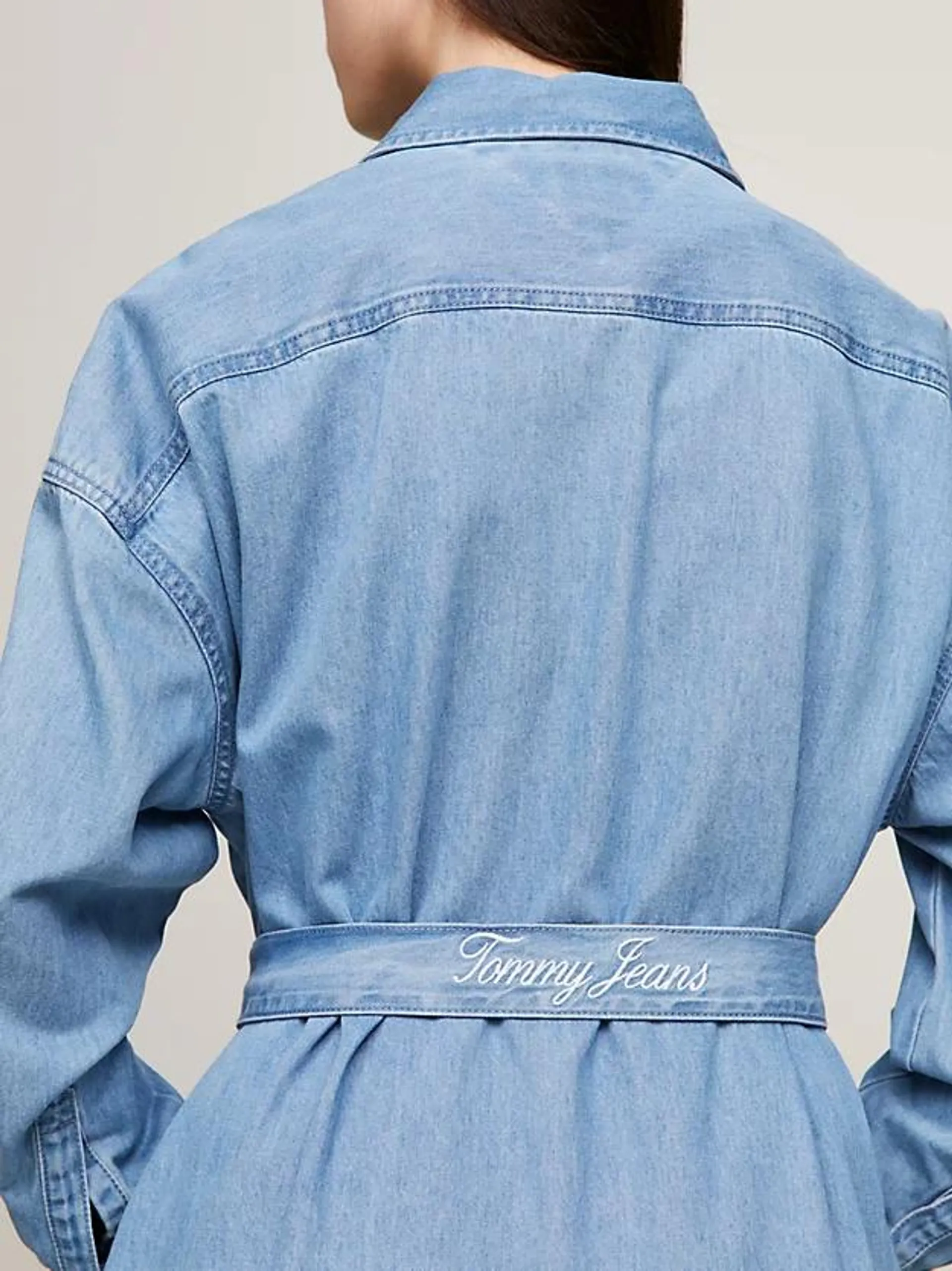 Denim Embroidery Logo Belt Shirt Dress