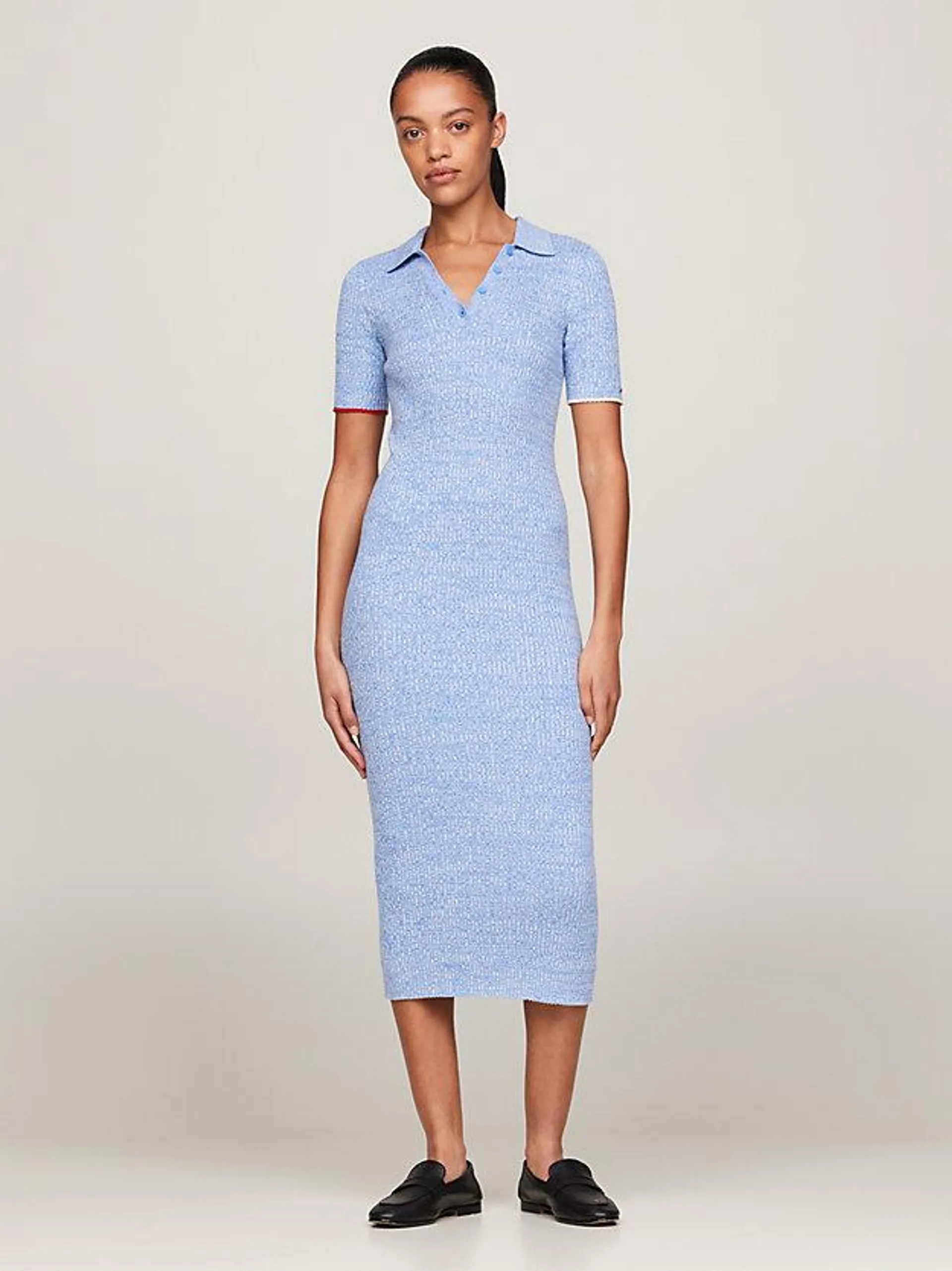 Ribbed Marl Polo Midi Dress