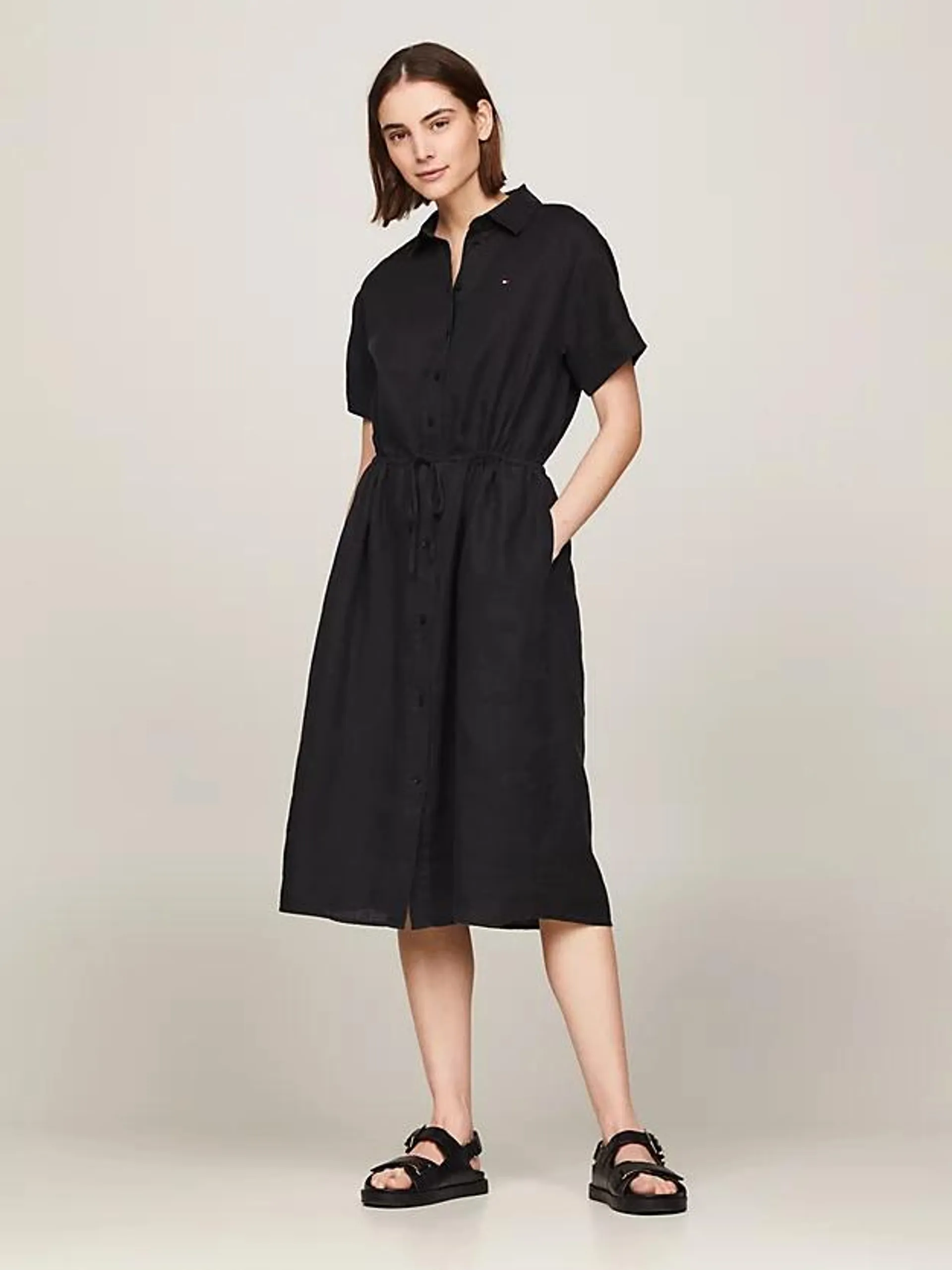 Linen Relaxed Short Sleeve Shirt Dress