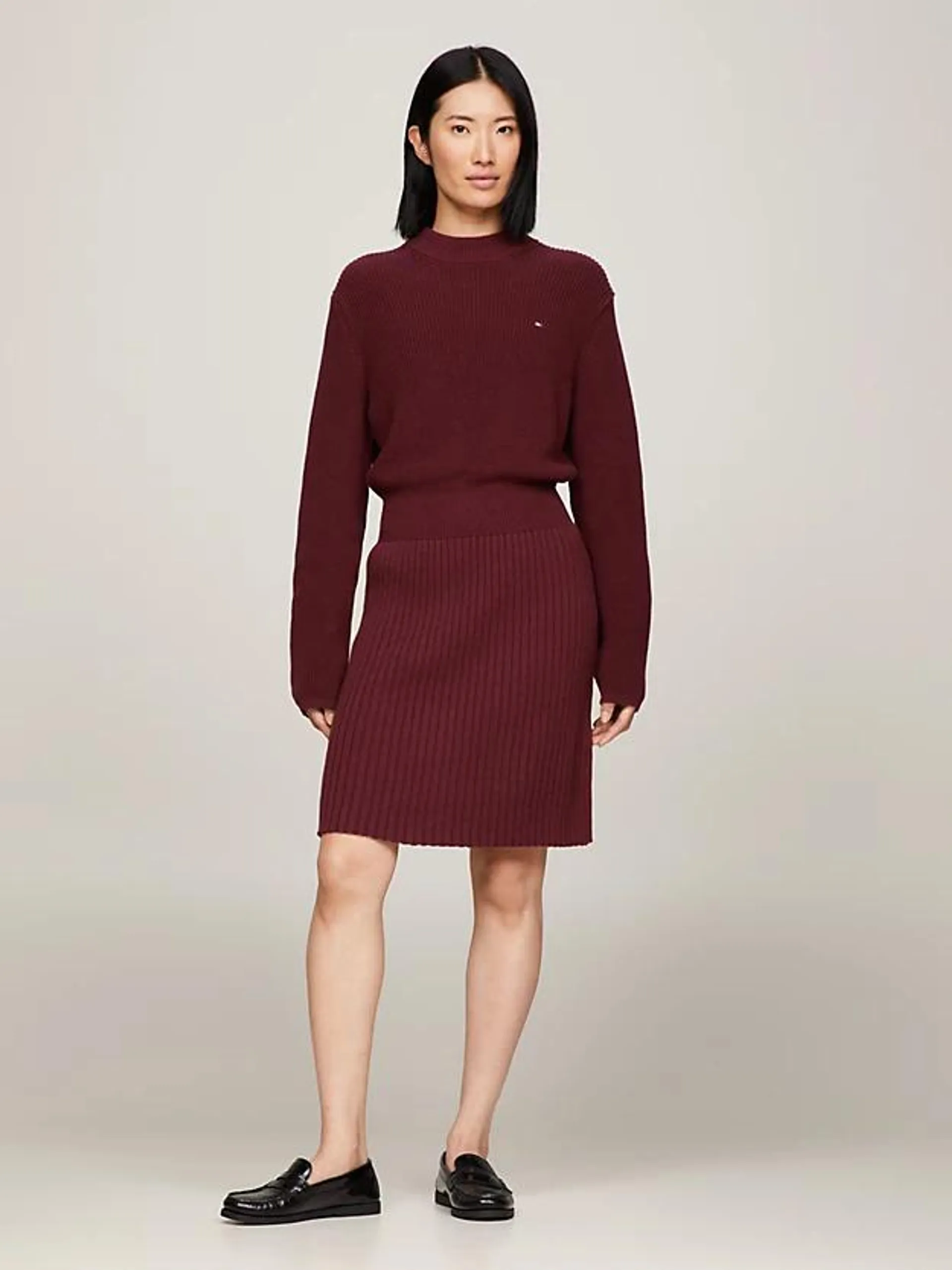 Mock Turtleneck Cardigan Stitch Sweater Dress