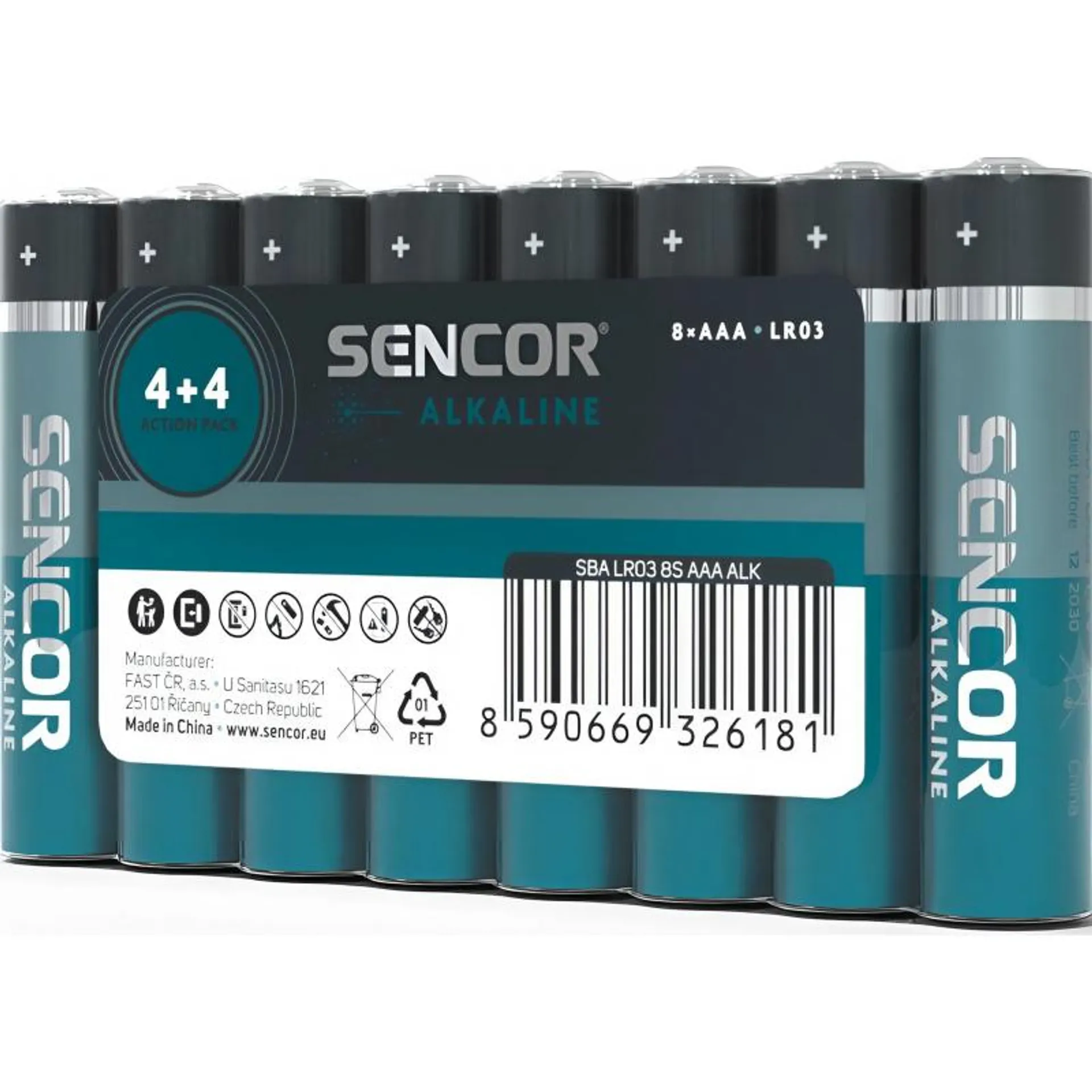 8x AAA baterie Sencor LR03, alkalická