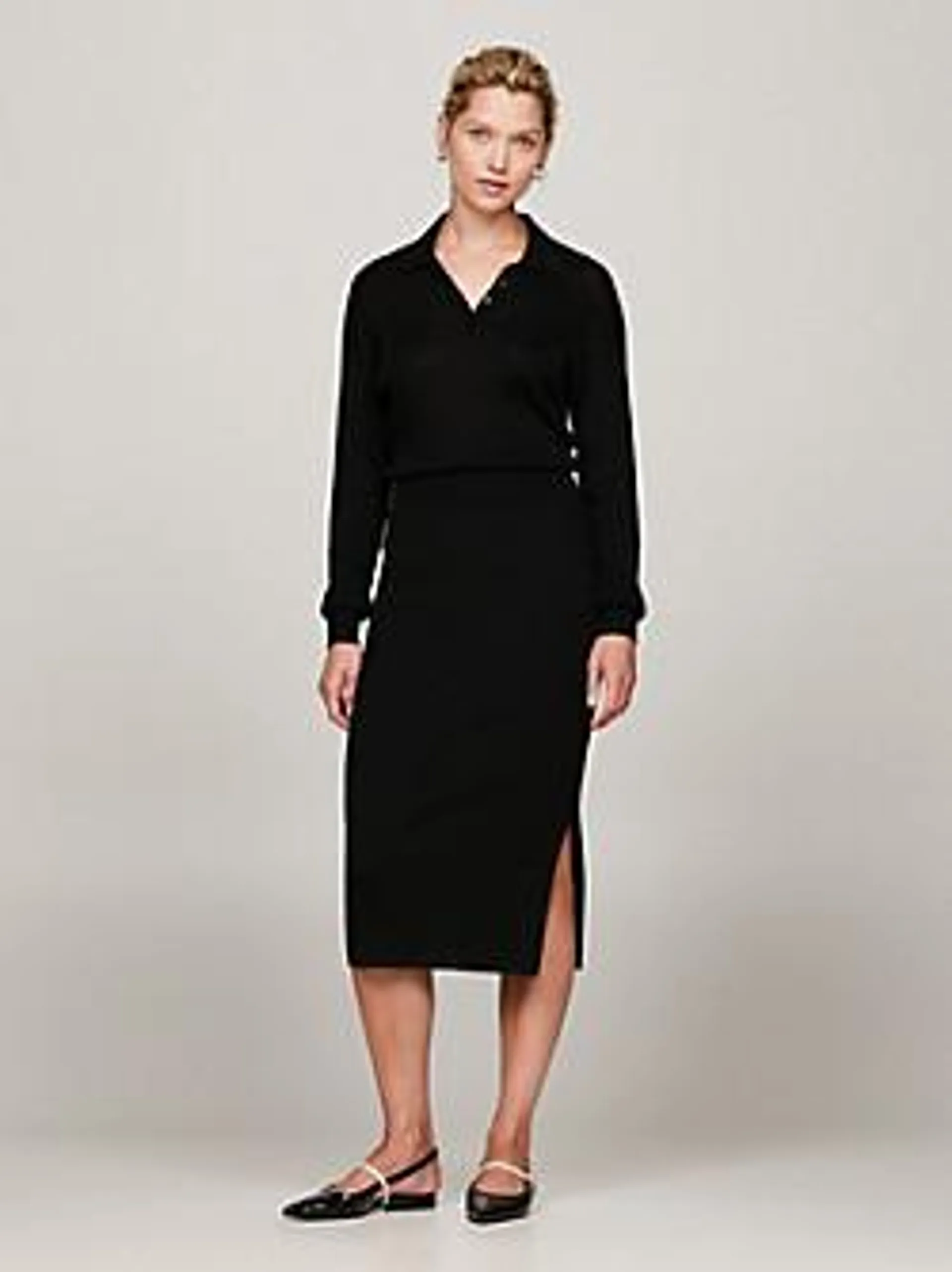 Rib-Knit Polo Sweater Dress