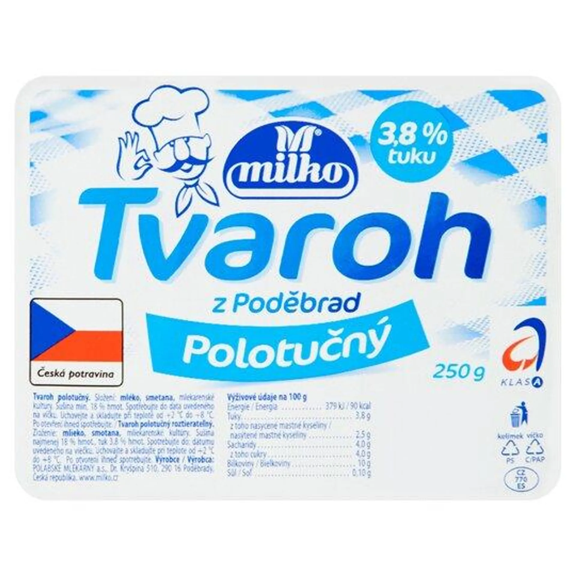 Milko Tvaroh z Poděbrad polotučný 250g