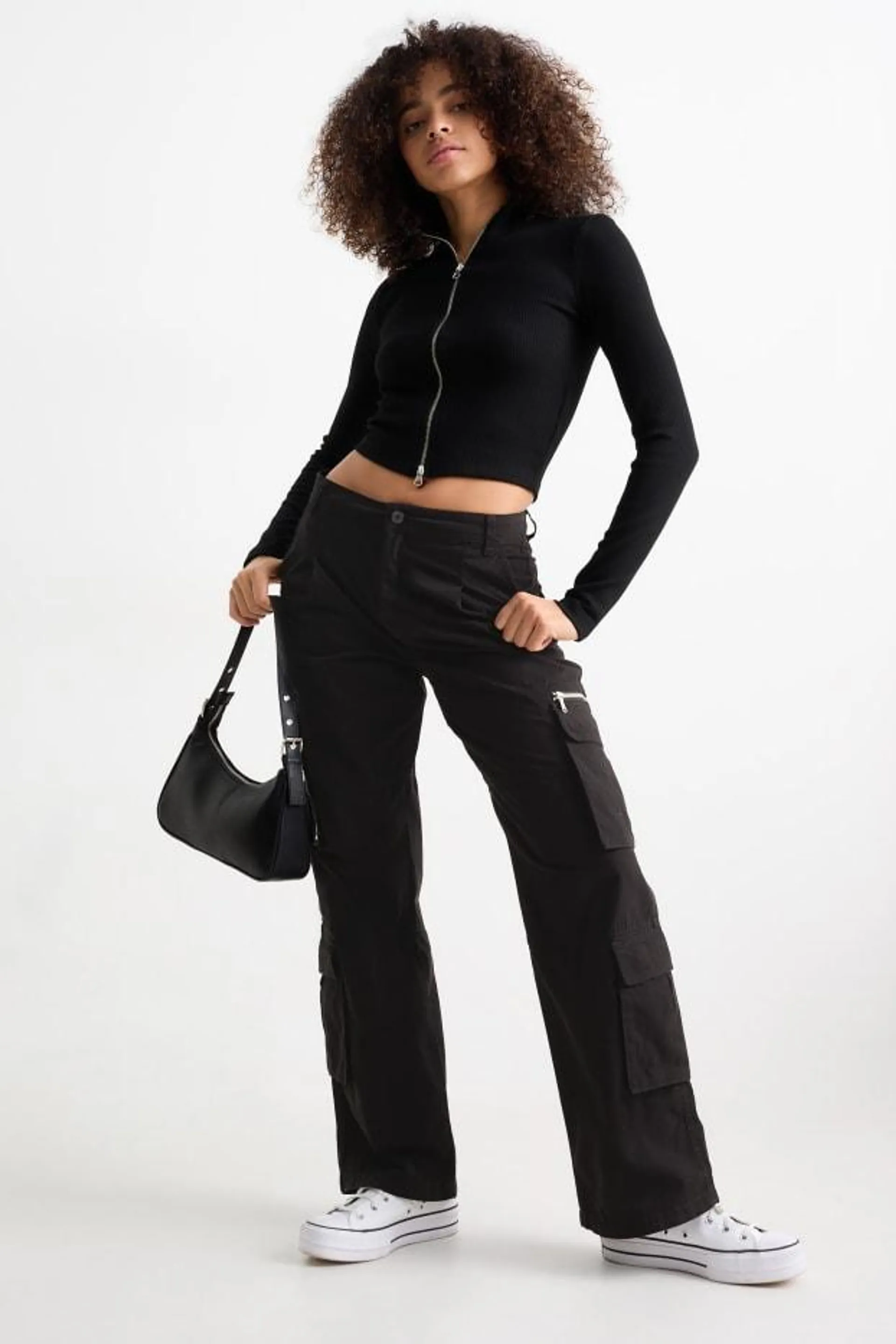 Cargo kalhoty - mid waist - wide leg