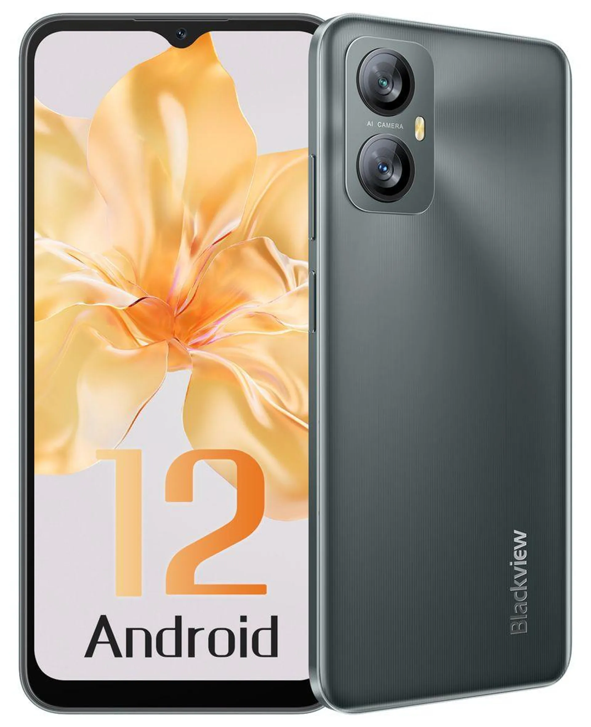 Blackview A52 mobilní telefon bez smlouvy , 6,52" HD+ Smartphone 3GB+64GB (rozšiřitelný) Android 12 Octa-Core, 13MP+5MP, 5180mAh, otisk prstu, Šedá