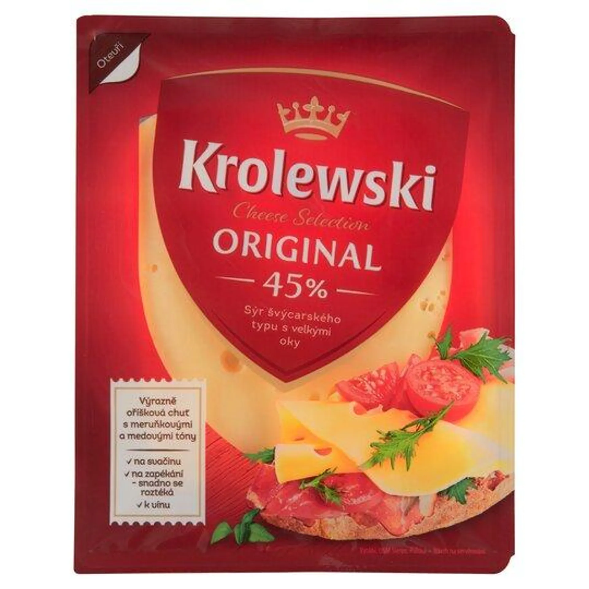 Krolewski Original 45 % sýr švýcarského typu s velkými oky plátky 100g