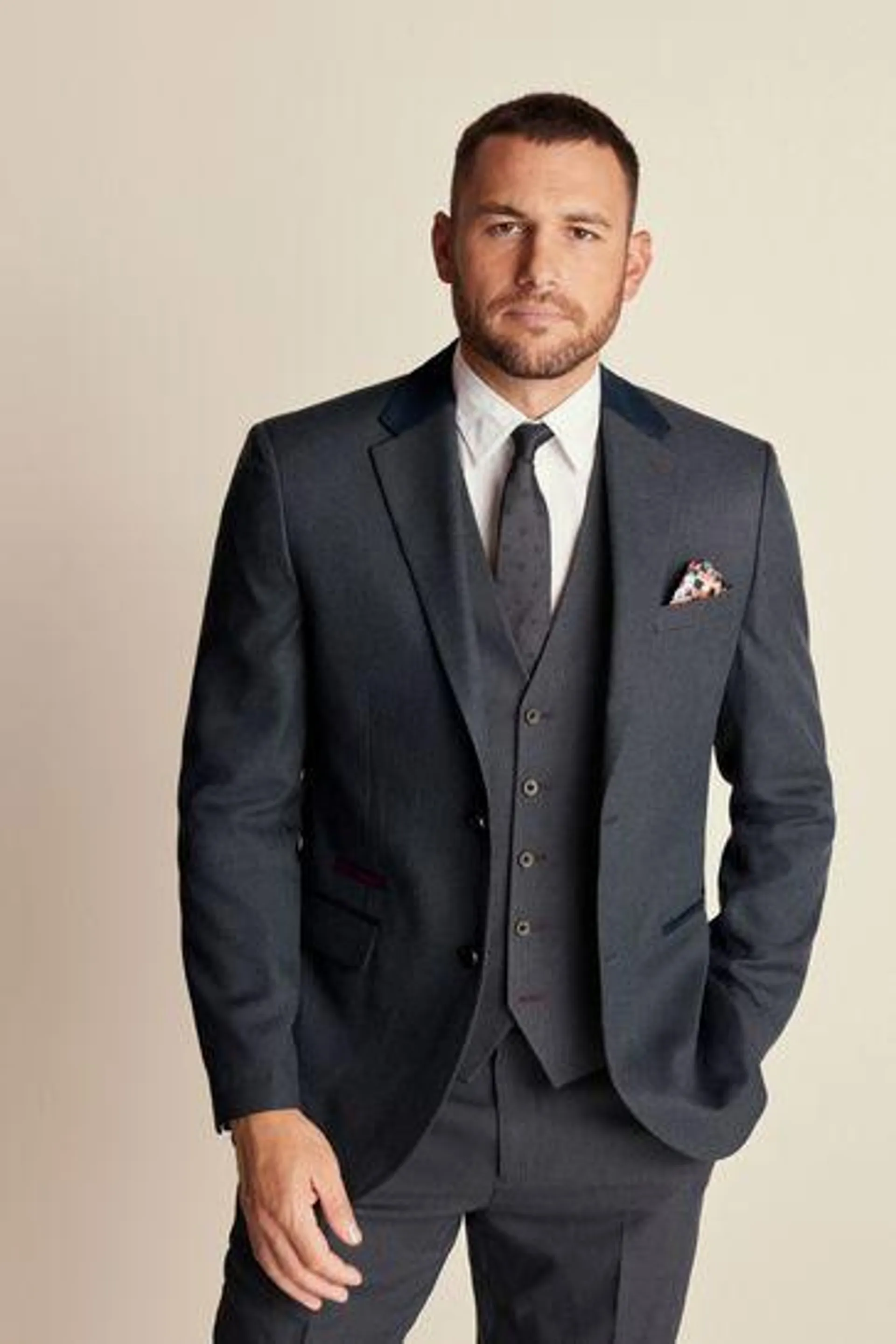 - Regular - Fit Trimmed Textured Suit Jacket