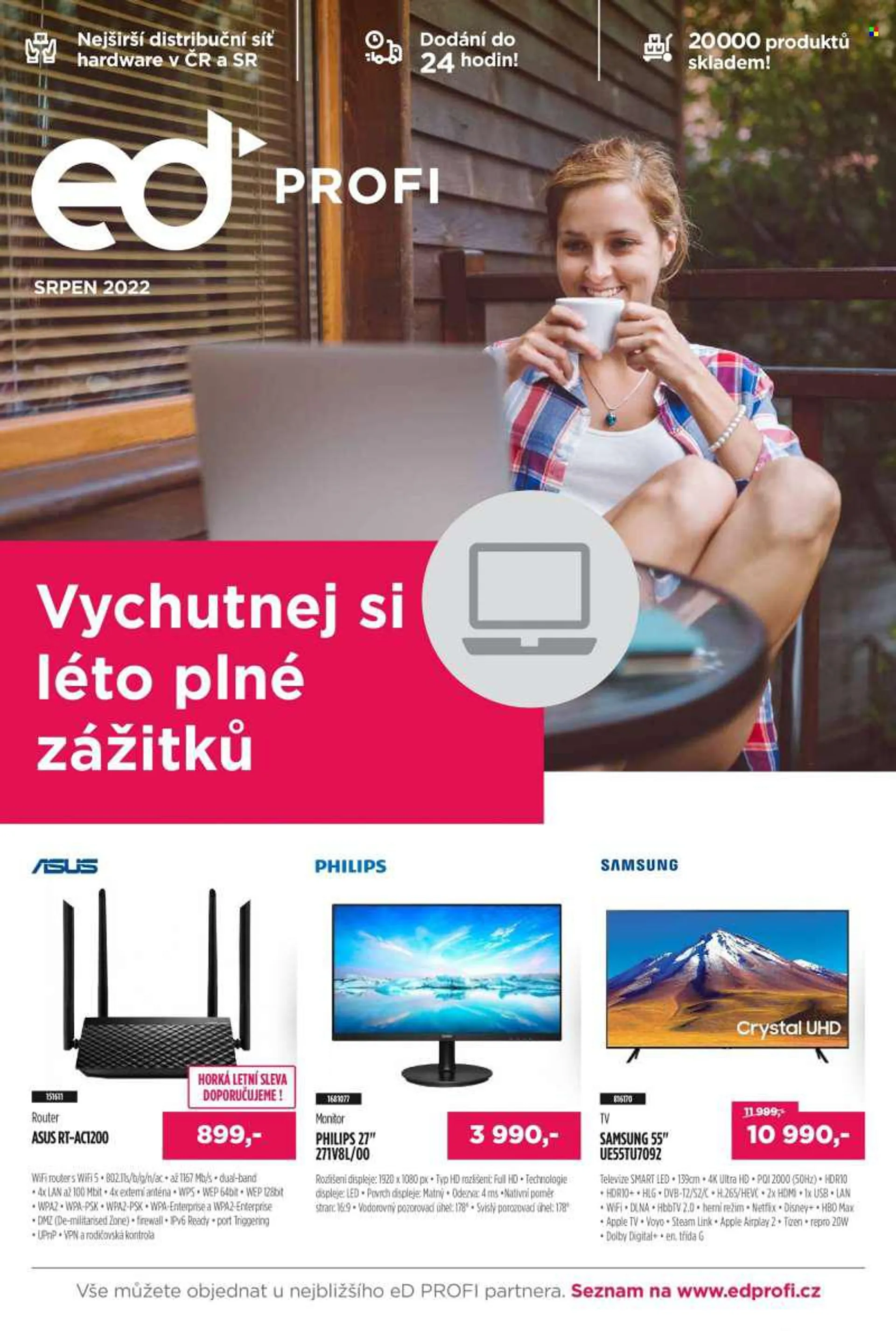 Leták eD PROFI - 1.8.2022 - 31.8.2022 - Produkty v akci - Philips, router, Asus, Samsung, monitor, televize. Strana 1.