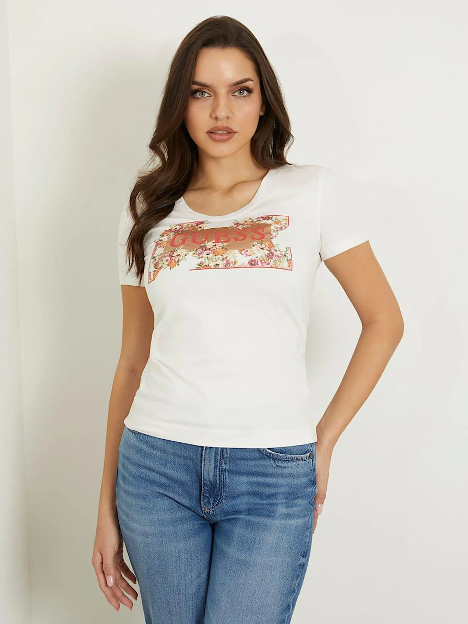 Camiseta elástica con logotipo floral