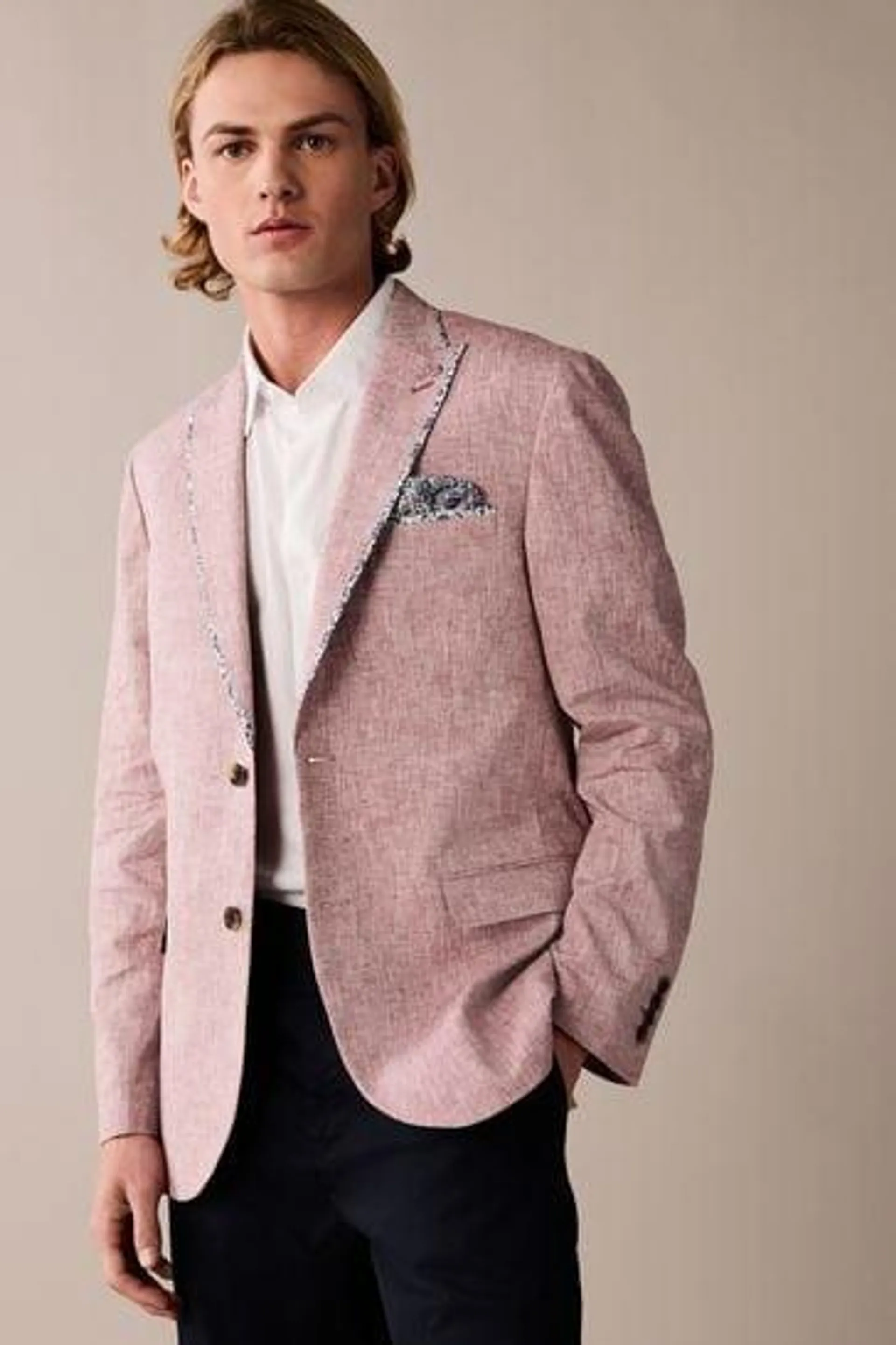 Trimmed Linen Blazer