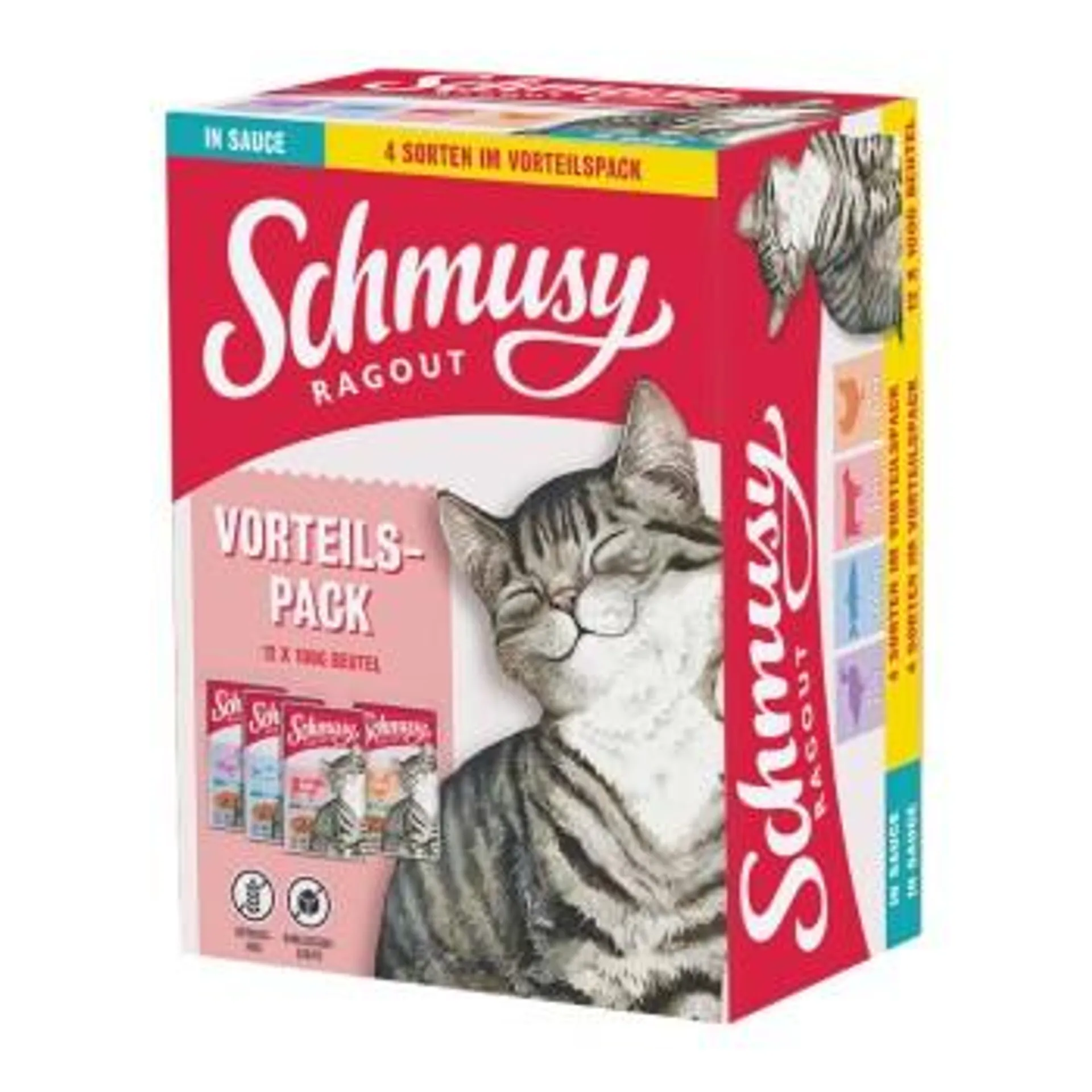 Schmusy Ragout Nassfutter Katze Vorteilspack in Sauce 12x100 g