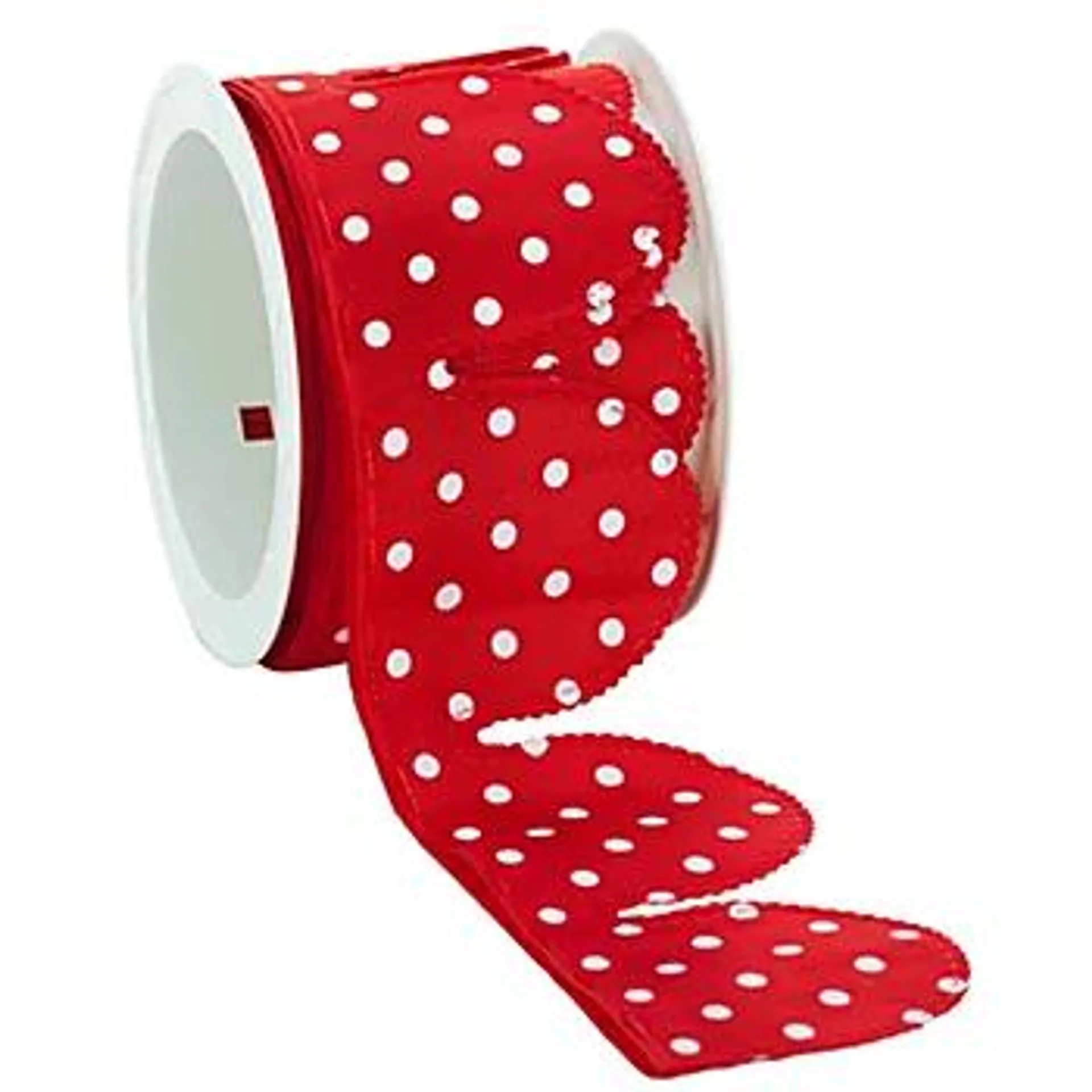 Stoffband Ziehblume "Tupfen", rot-weiß, 5 cm, 2,5 m