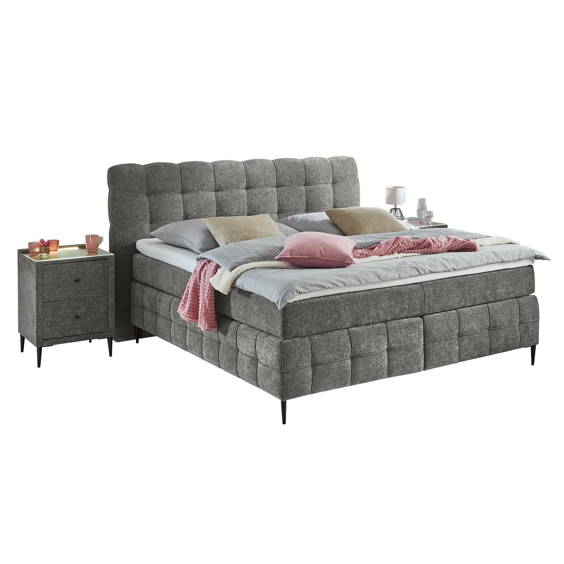 Boxspringbett - grau - Kaltschaumtopper - H2/H3 - 180x200 cm