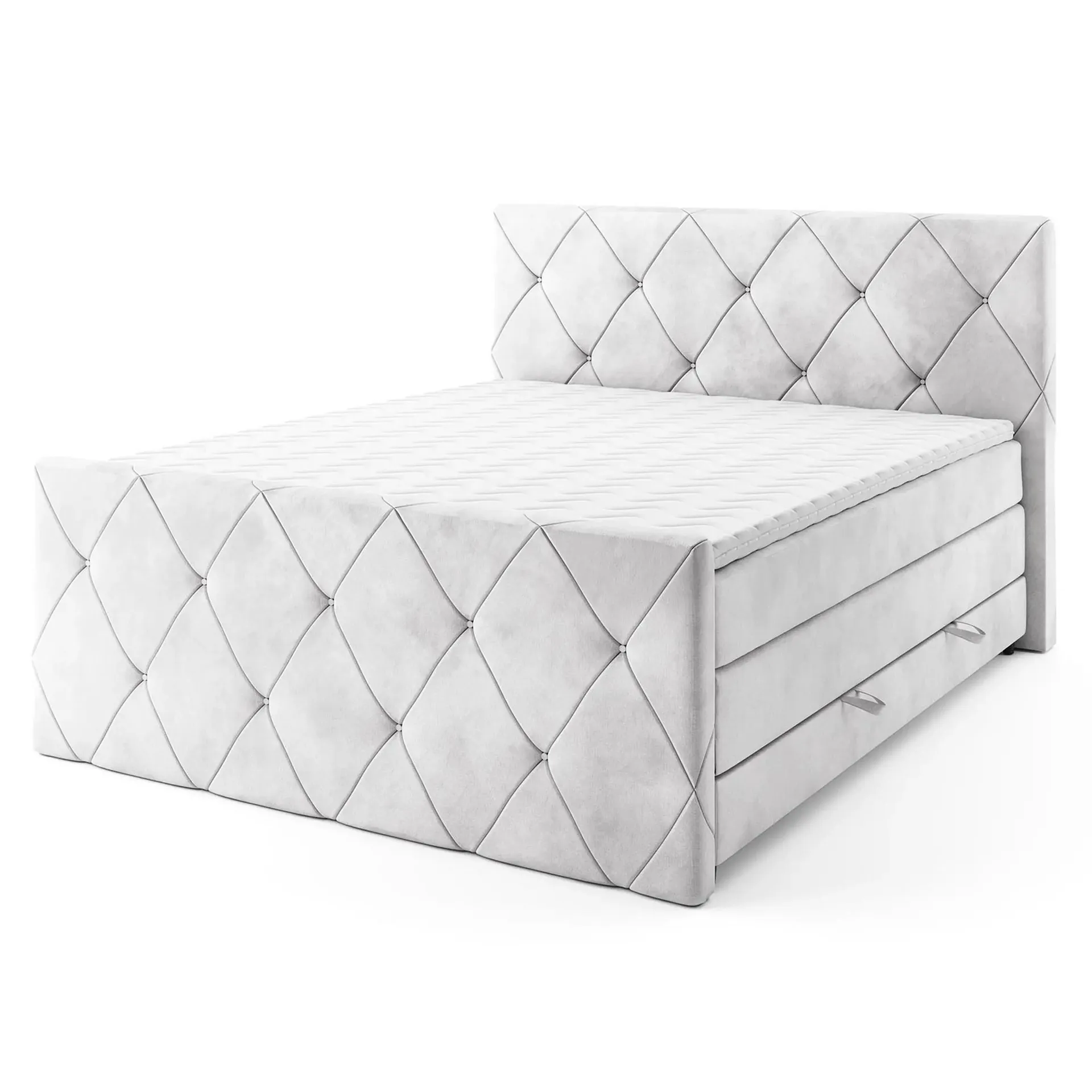 Boxspringbett - silber - H3 - mit Bettkasten - 140x200 cm