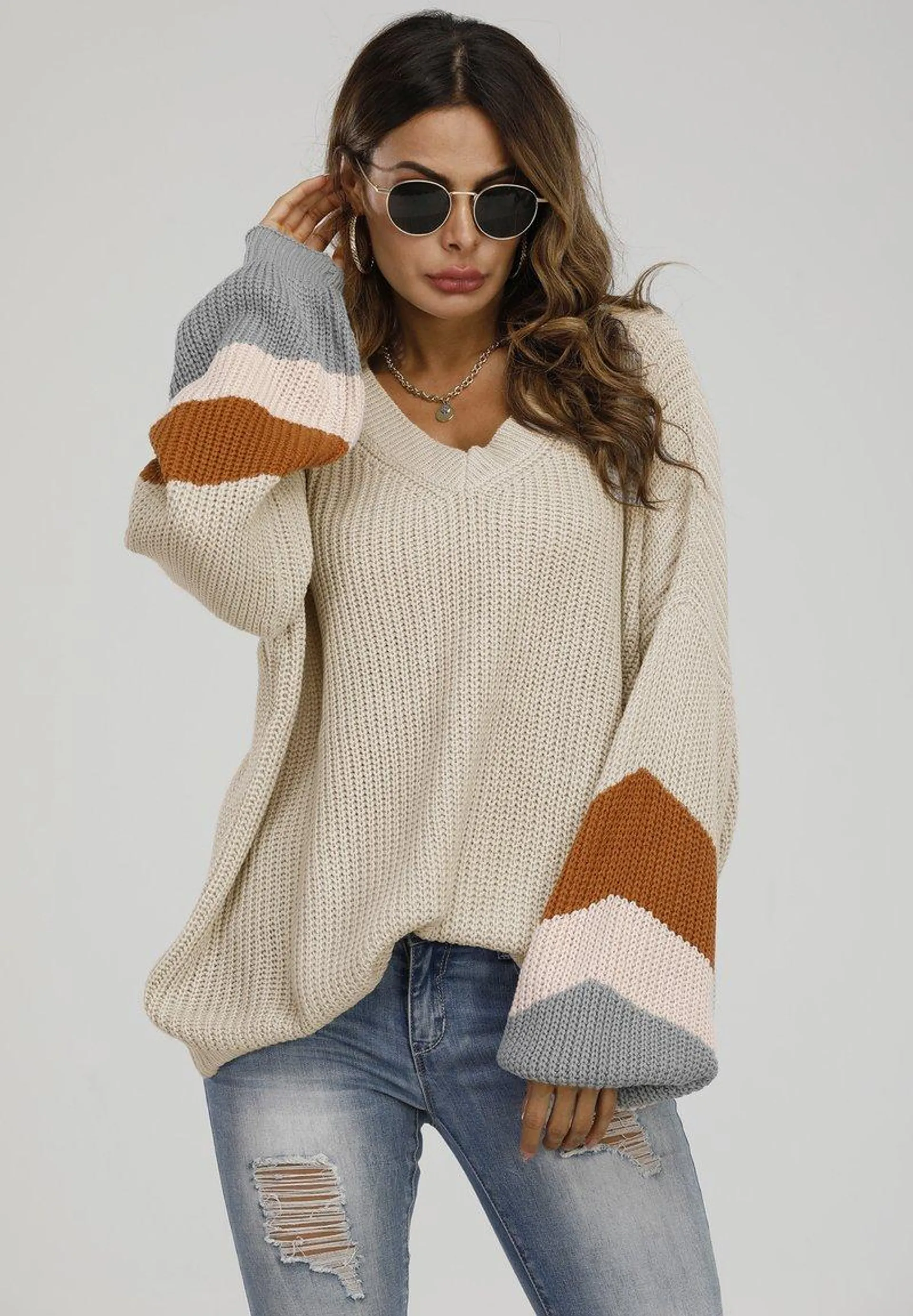 V NECK RELAXED - Jumper - beige