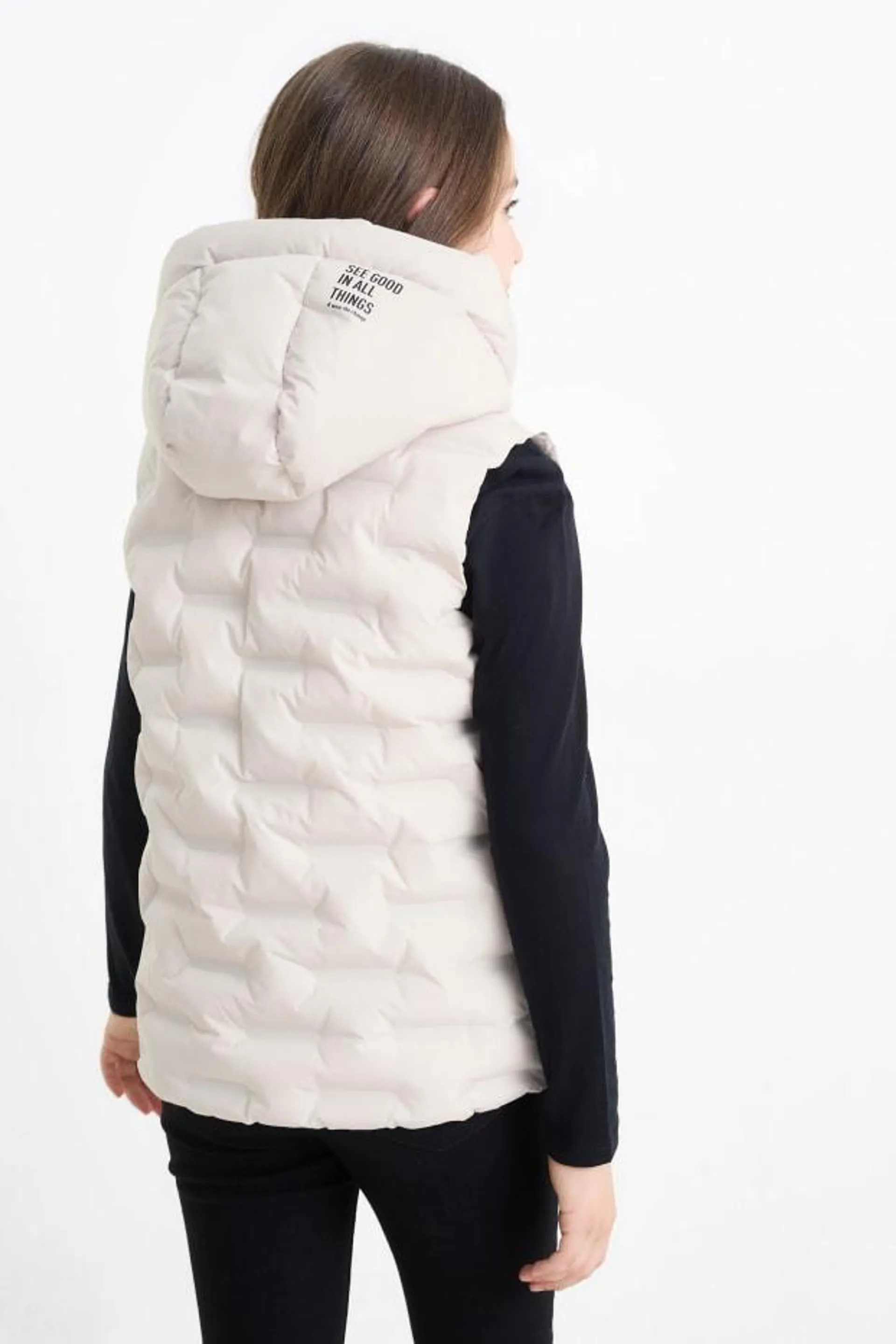 Quilted gilet with hood - water-repellent