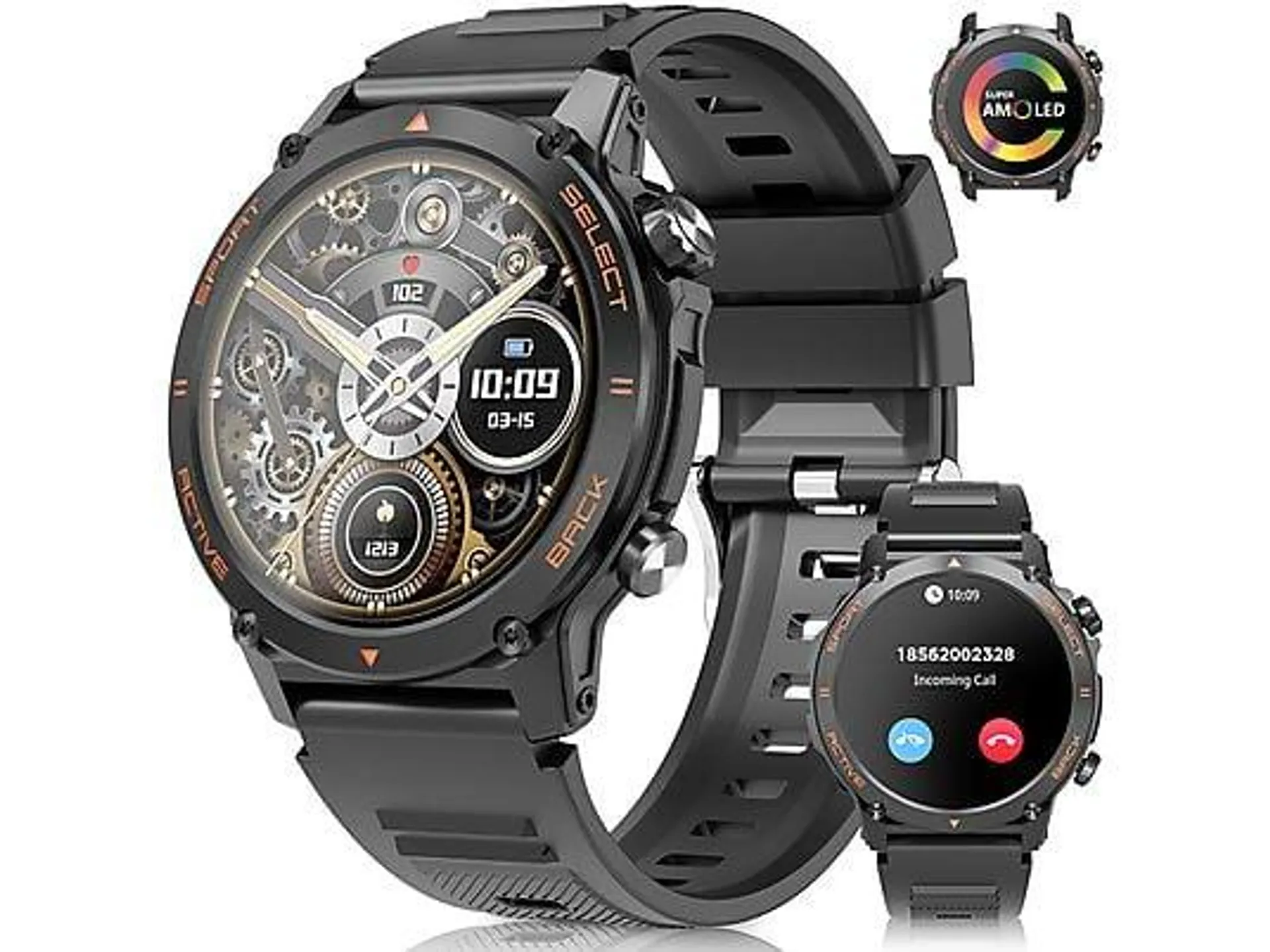 SYTIFRO Z136 AMOLED Smartwatch Herren,1.43" Fitness Uhr Smartwatch Silikon, 265 mm, Schwarz