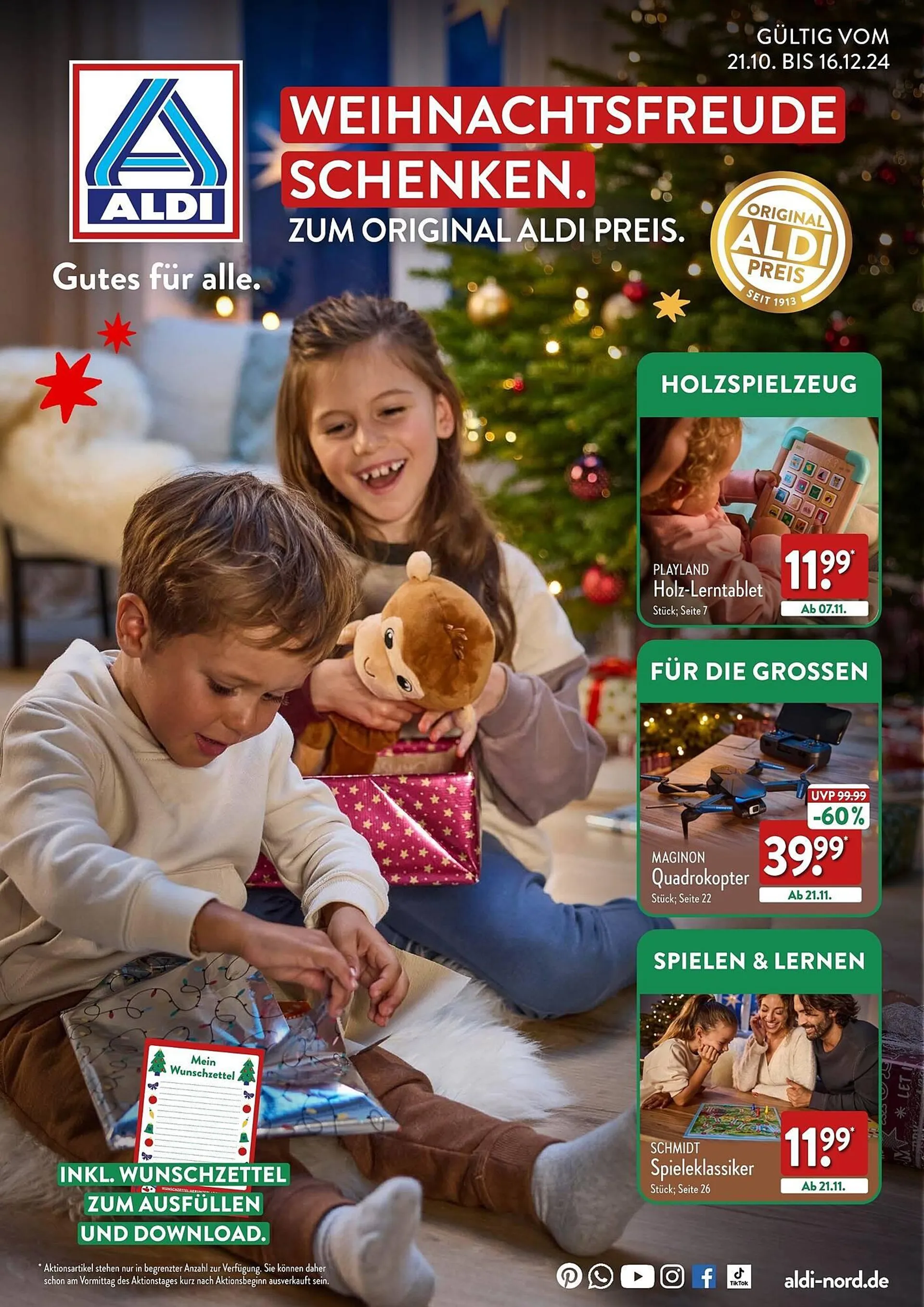 Aldi Nord Prospekt von 21. Oktober bis 16. Dezember 2024 - Prospekt seite 1