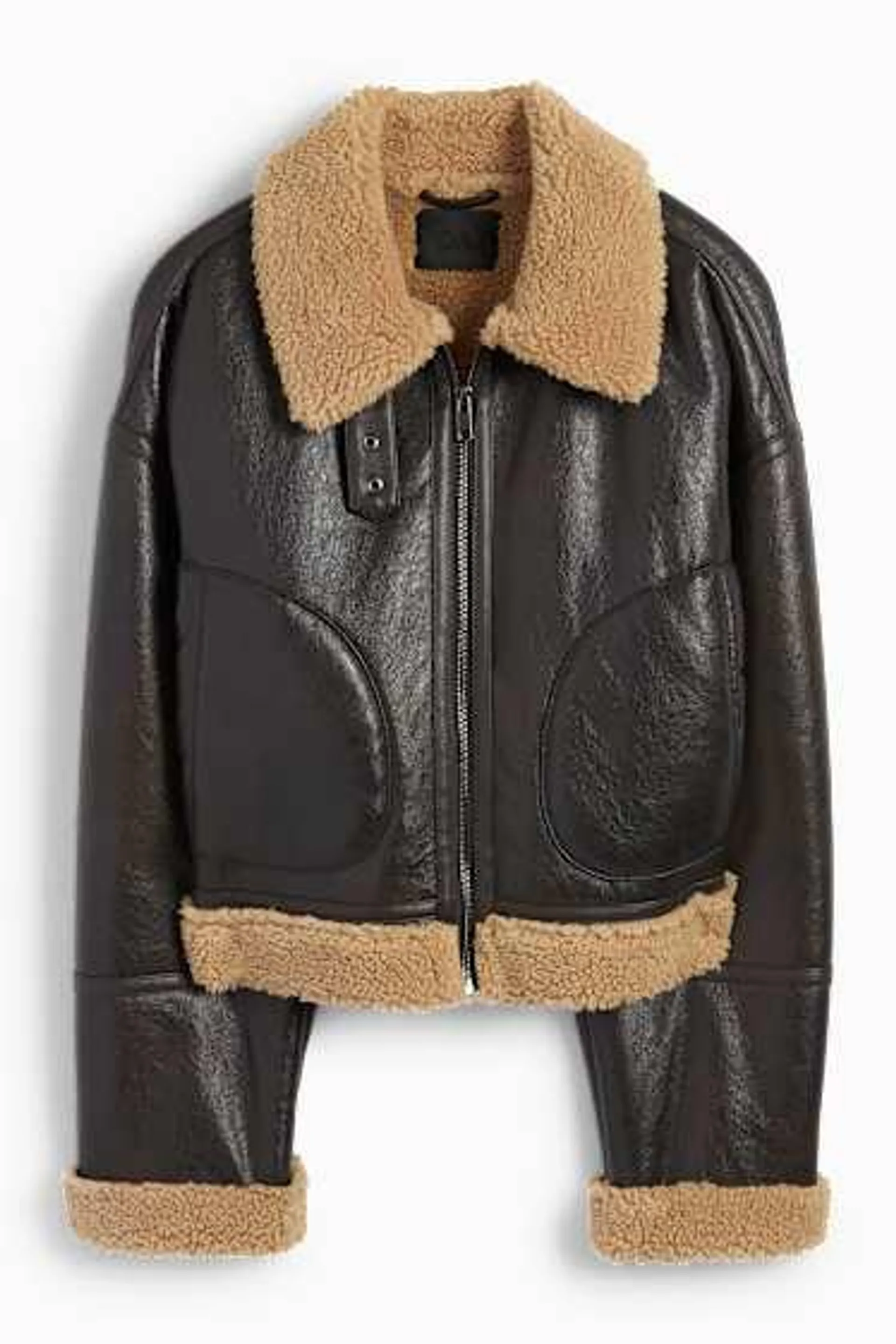 Faux shearling jacket - faux leather