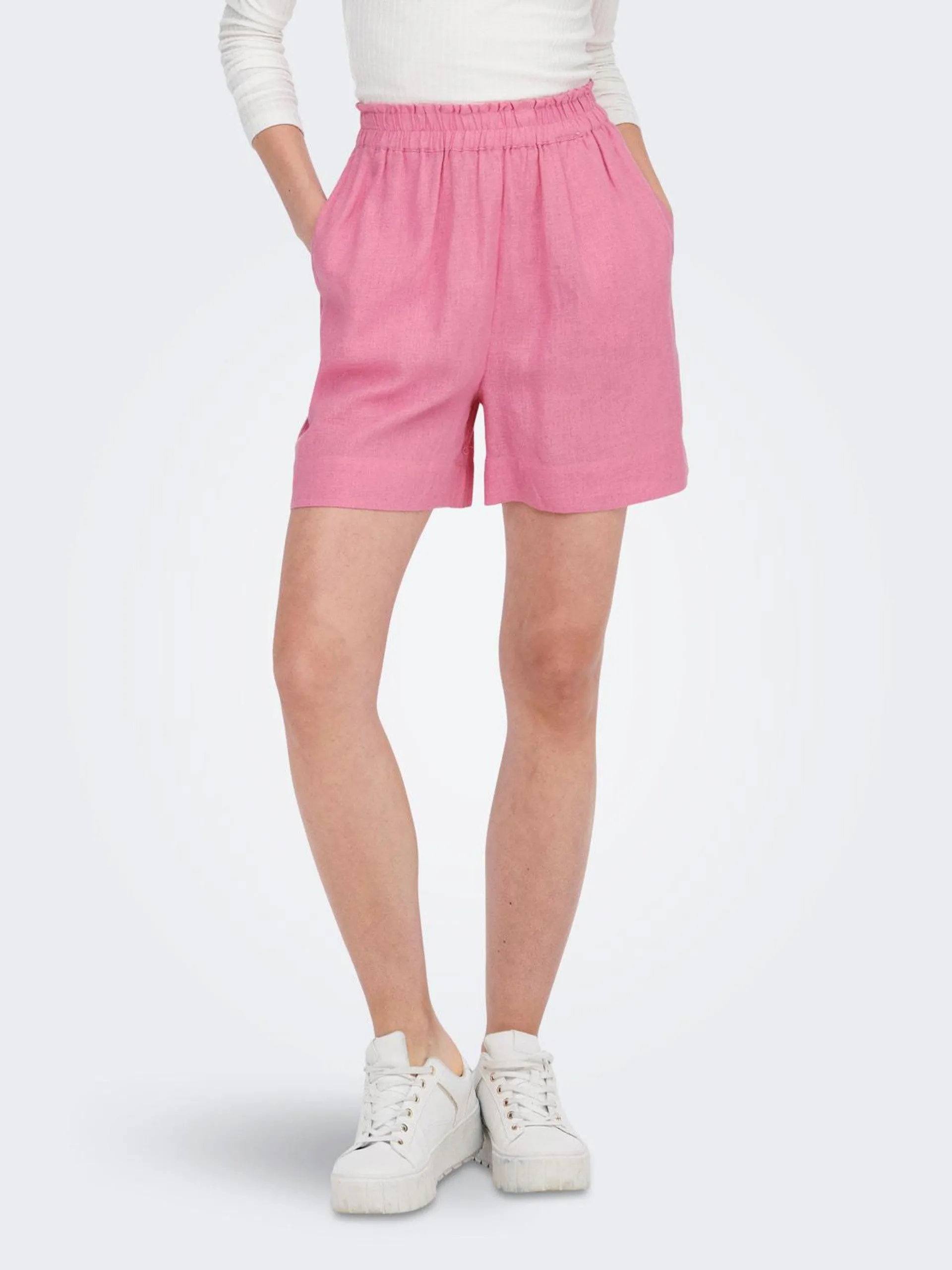 High Waist Leinenmix Shorts