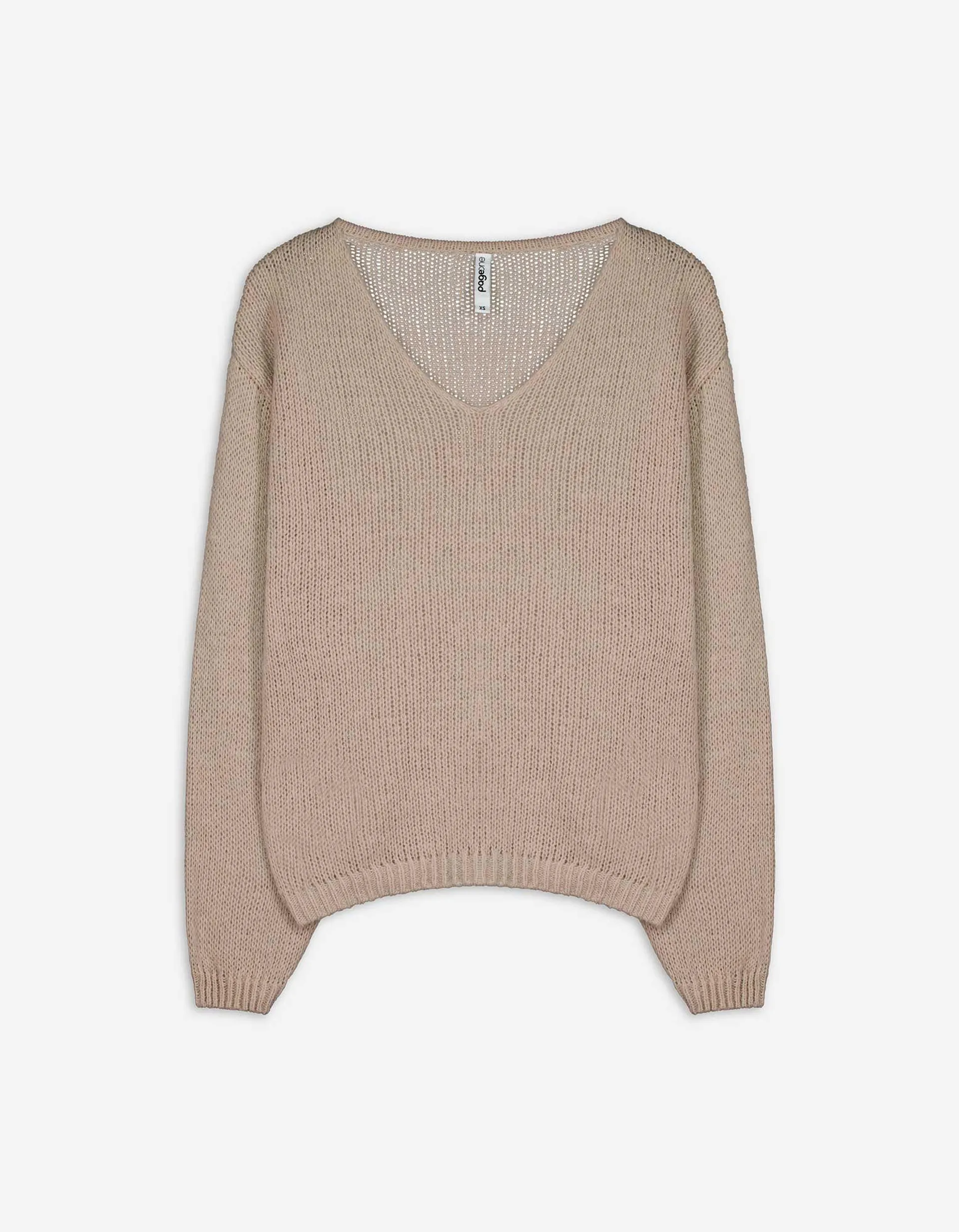 Strickpullover - V-Ausschnitt - beige