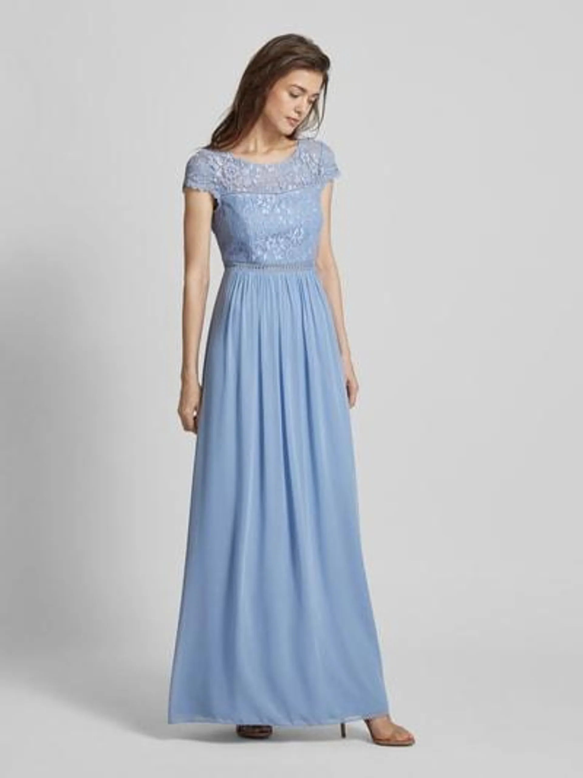 Abendkleid mit floraler Spitze in bleu