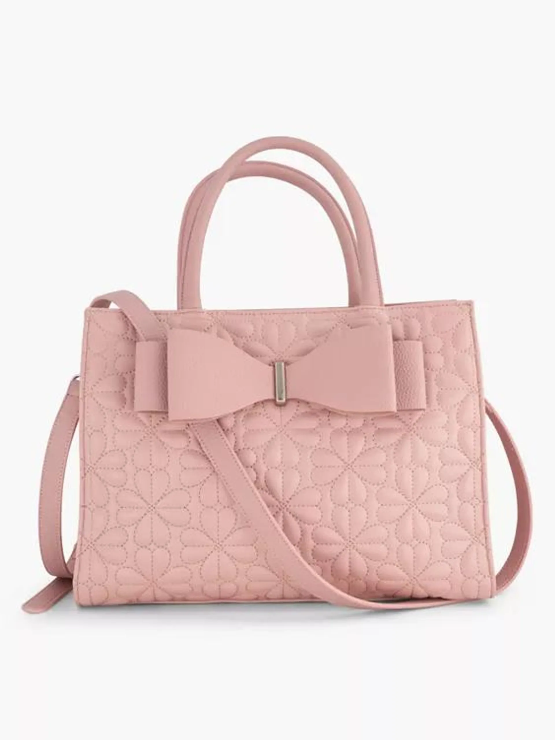 Pink Bow Detail Handbag with Quilted Detail and Adjustable Strap