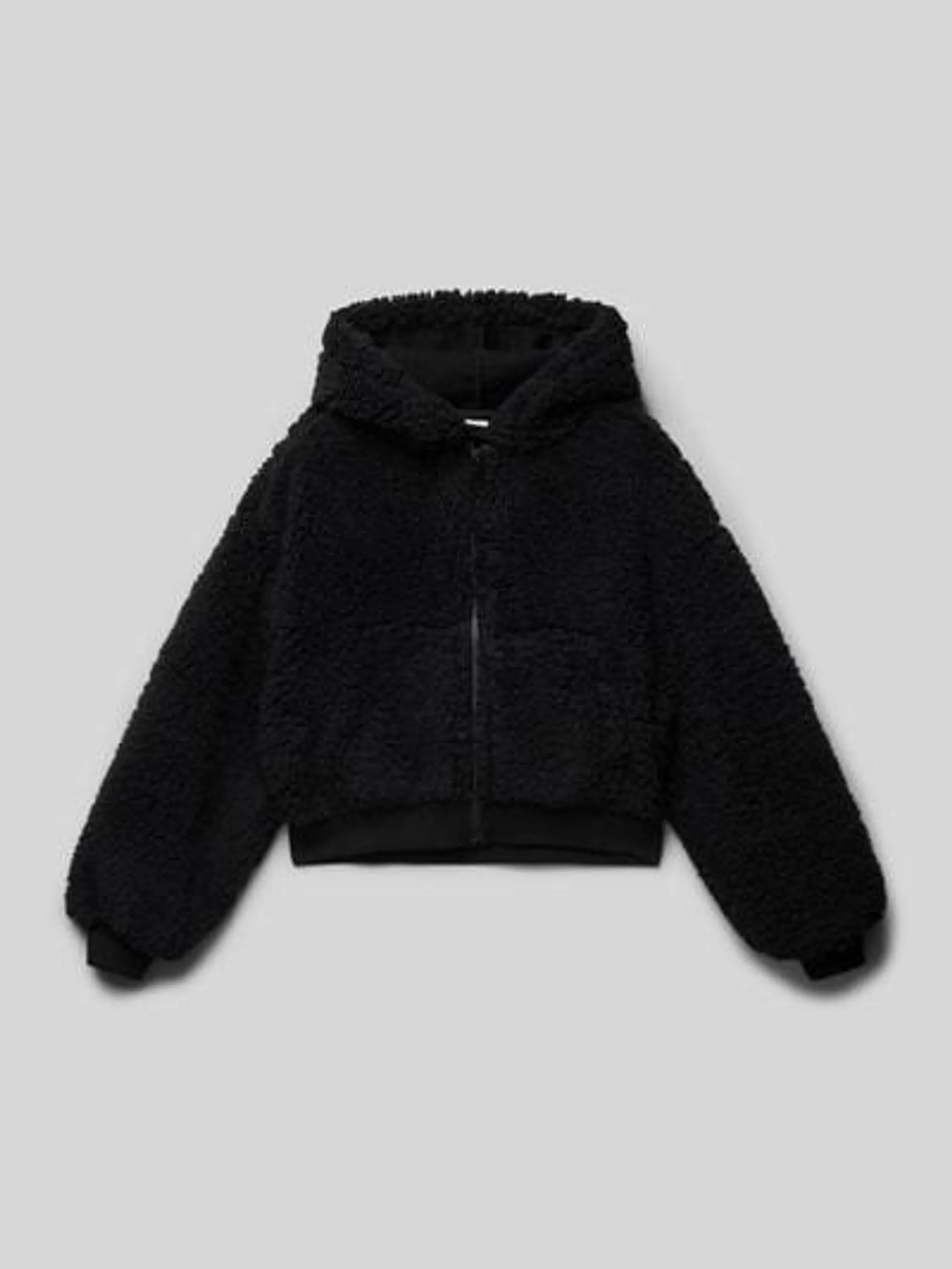 Wide Fit Teddyjacke mit Kapuze und Jerseyfutter in black