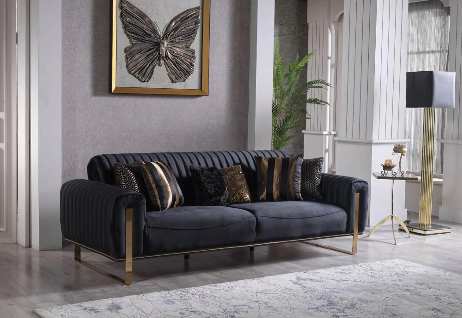 3-Sitzer Sofa SINGAPUR von Seher Bomis Microfaser soft schwarz