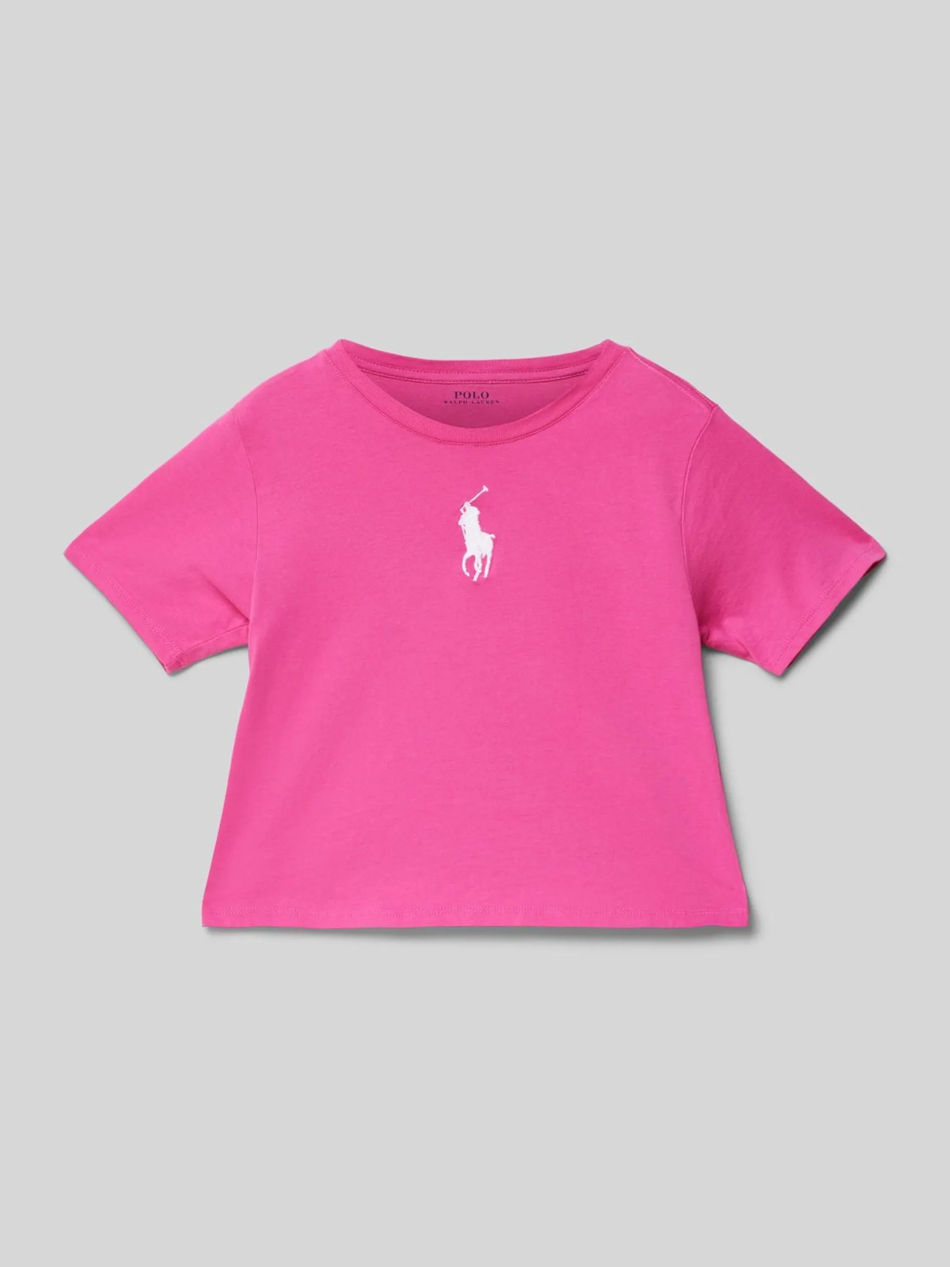 T-Shirt mit geripptem Rundhalsausschnitt in pink