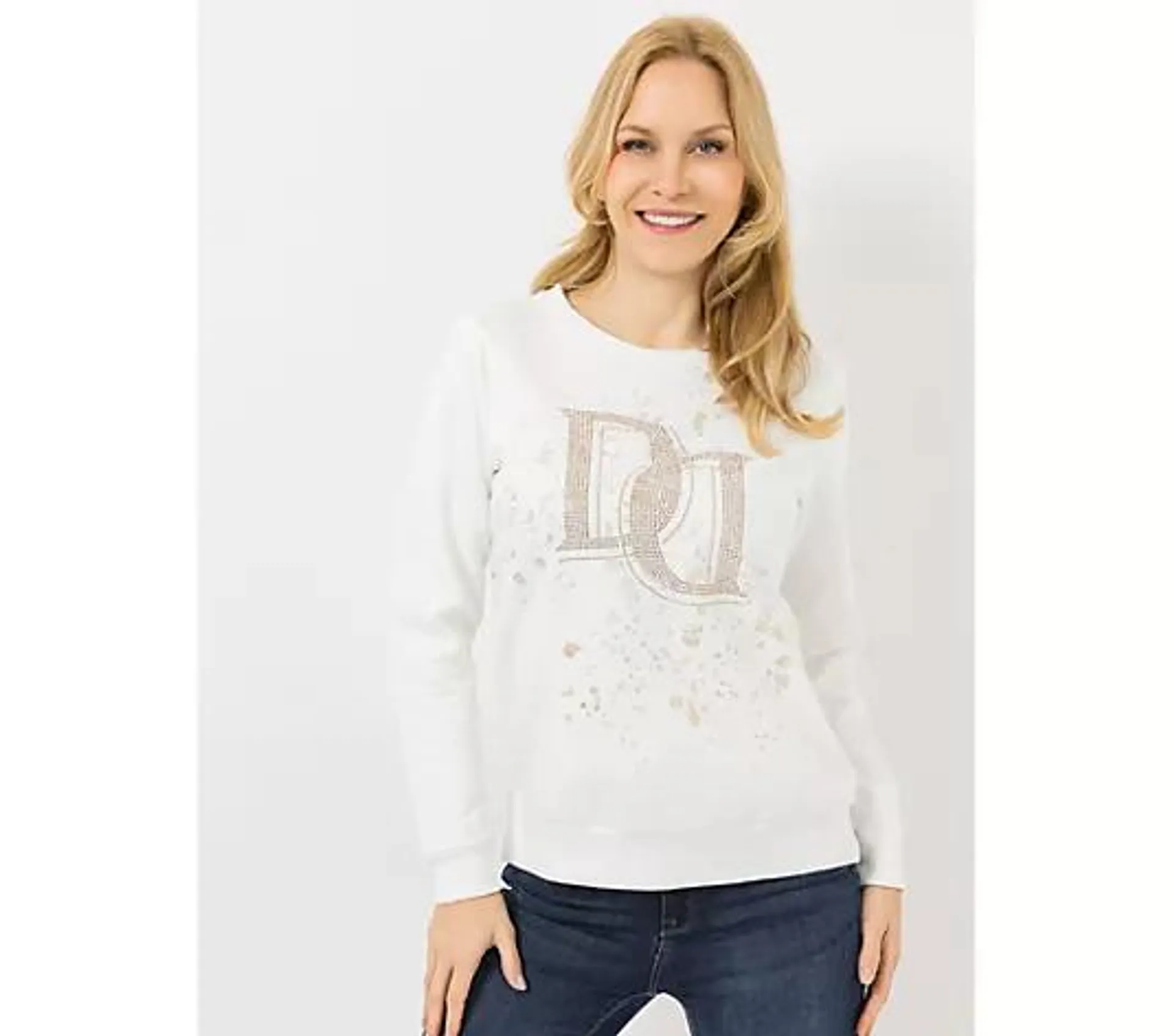 DINE 'N' DANCE Sweatshirt, 1/1-Arm Rundhalsausschnitt platzierter Druck figurumspielend