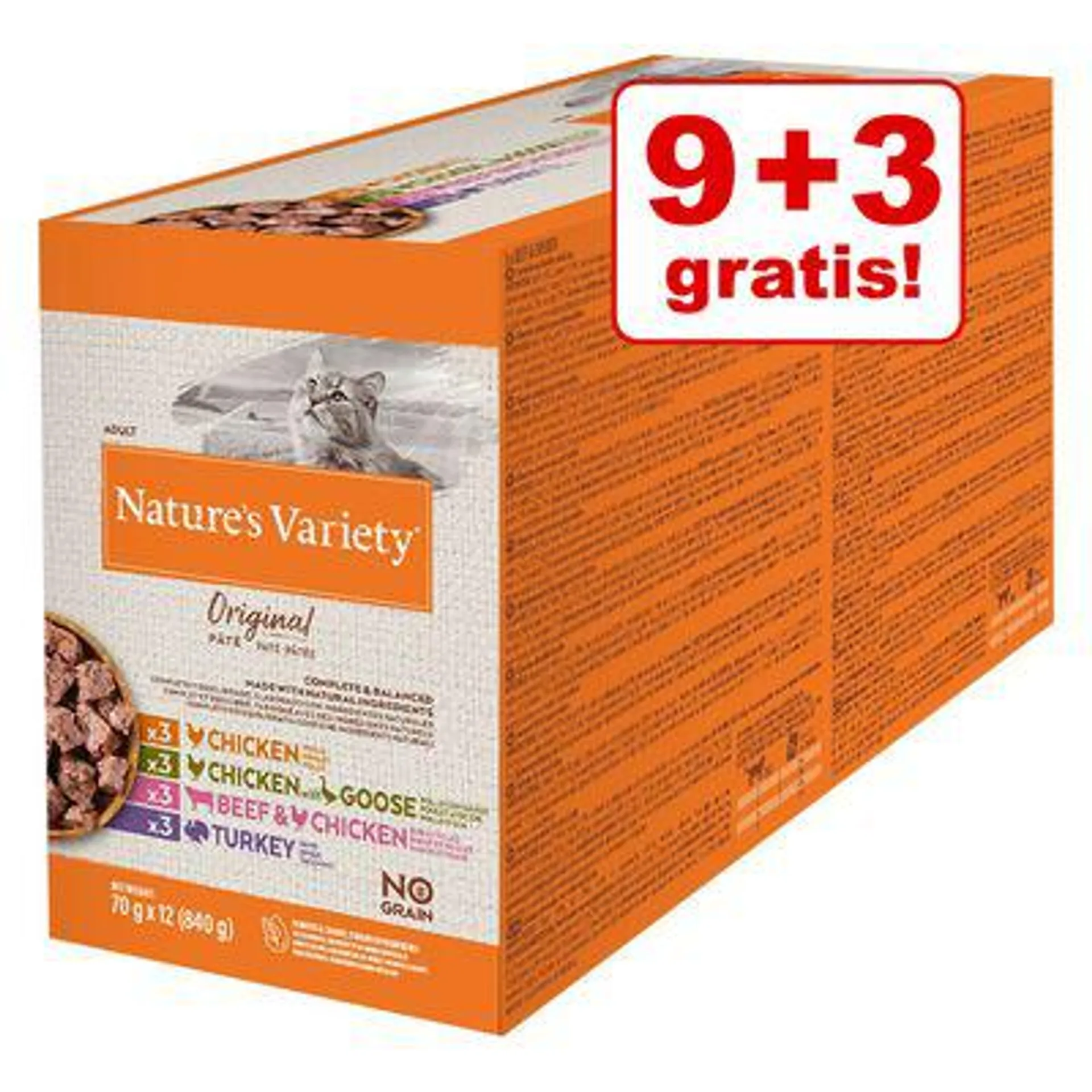 9 + 3 gratis! 12 x 70 g Nature's Variety Original Paté No Grain