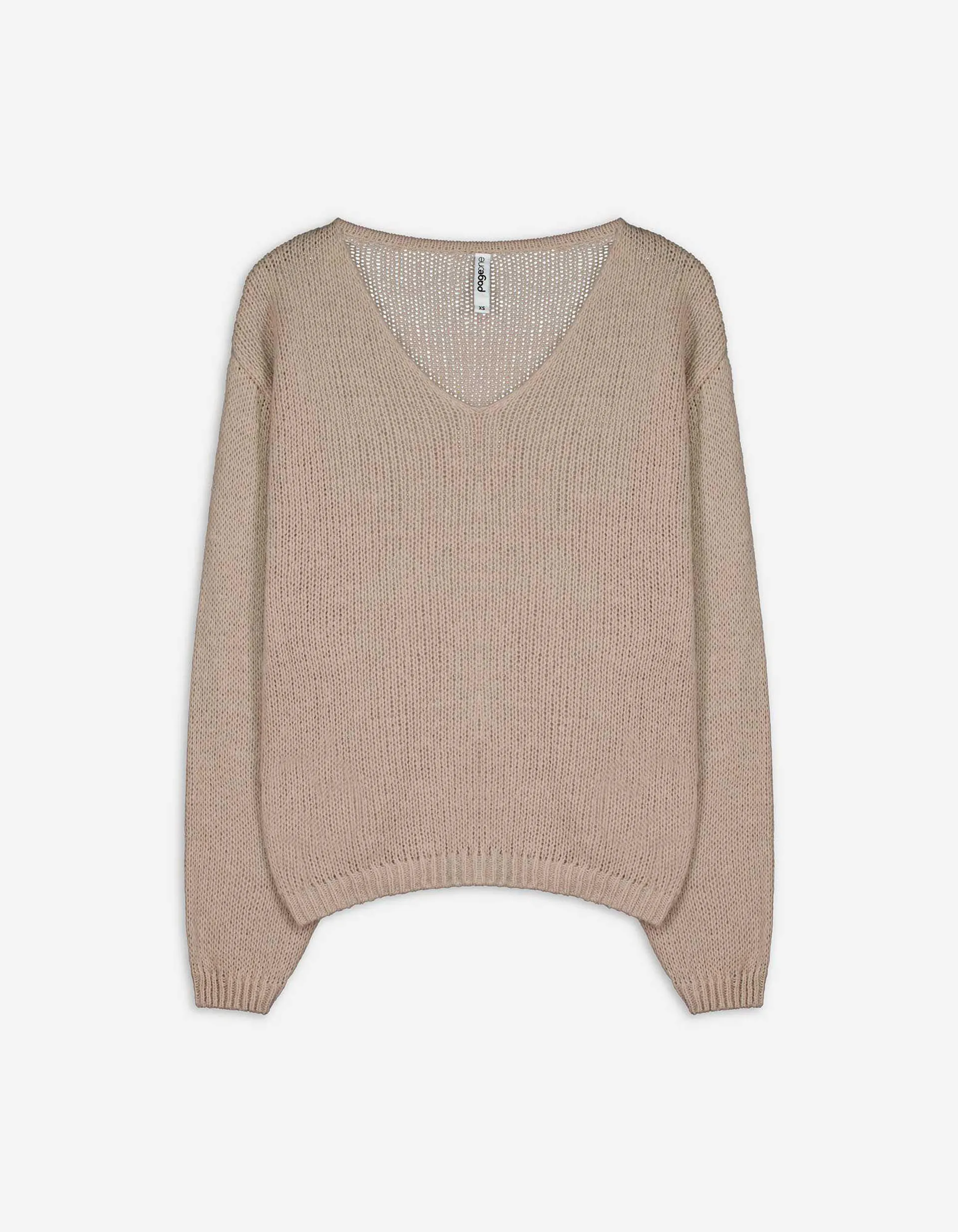 Strickpullover - V-Ausschnitt - beige