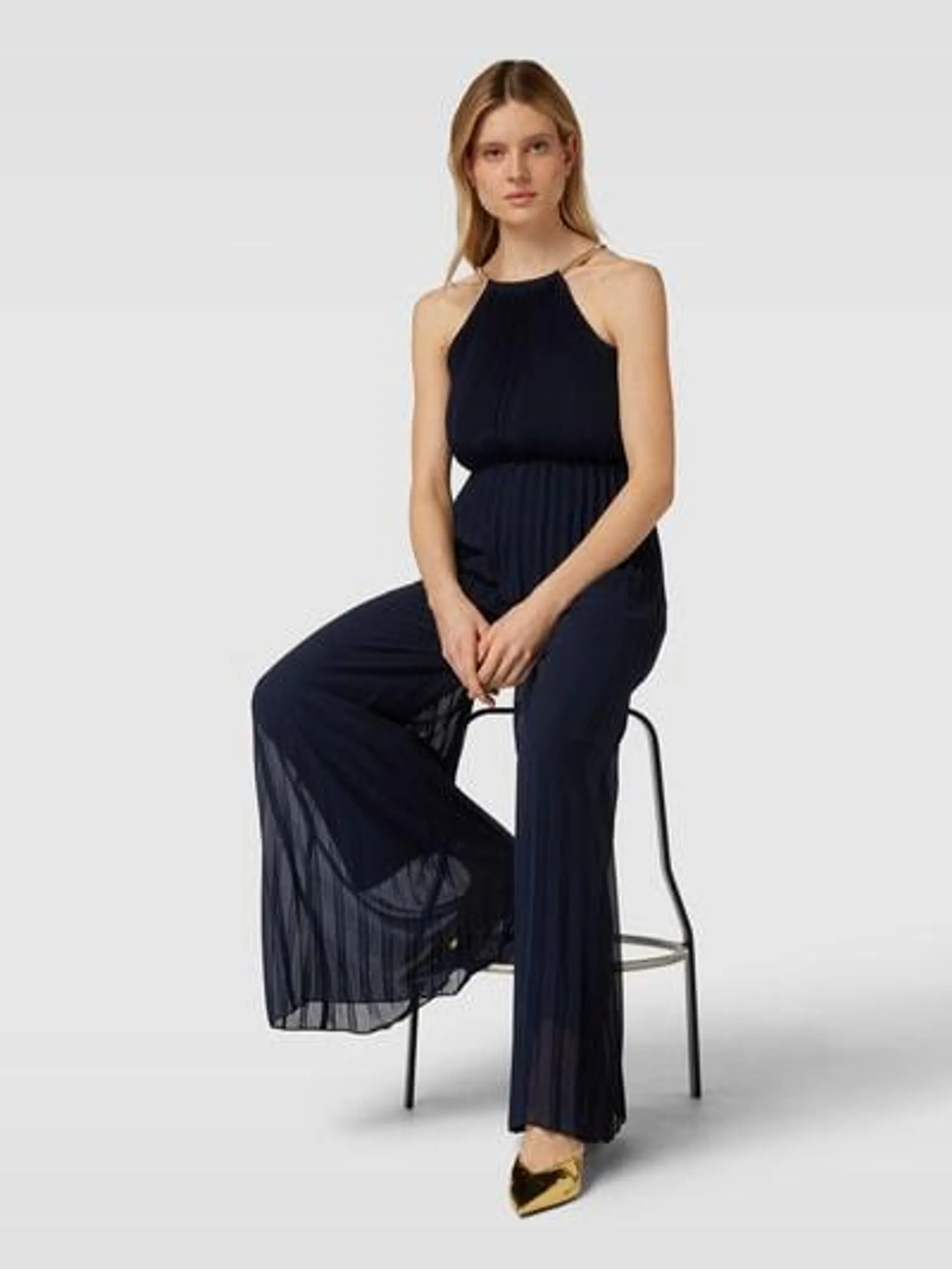 Jumpsuit mit Plisseefalten in marine melange