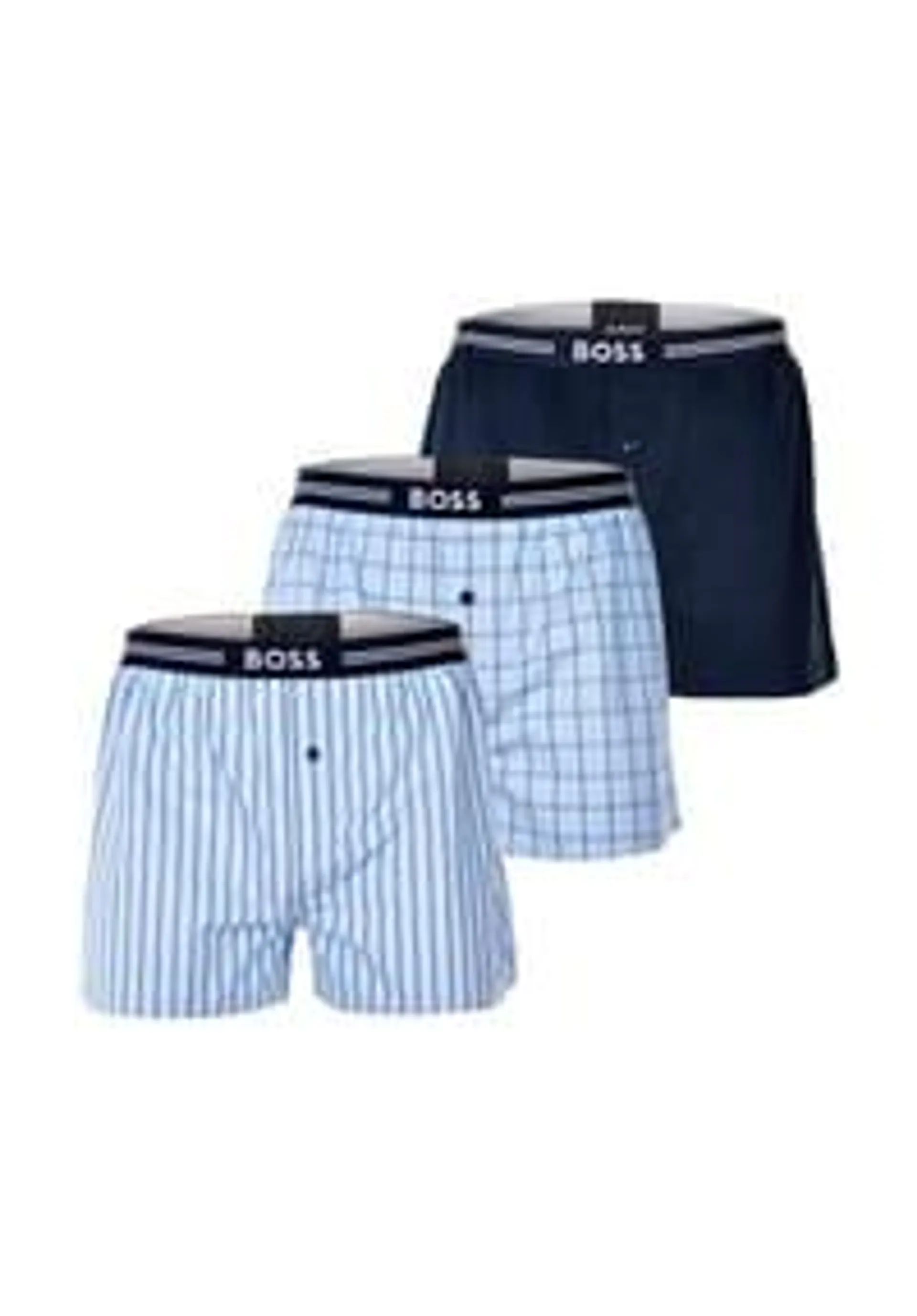 BOSS Herren Web-Boxershorts, 3er Pack - Unterwäsche, Unterhosen, Baumwolle, Knopf, Logo, gemustert