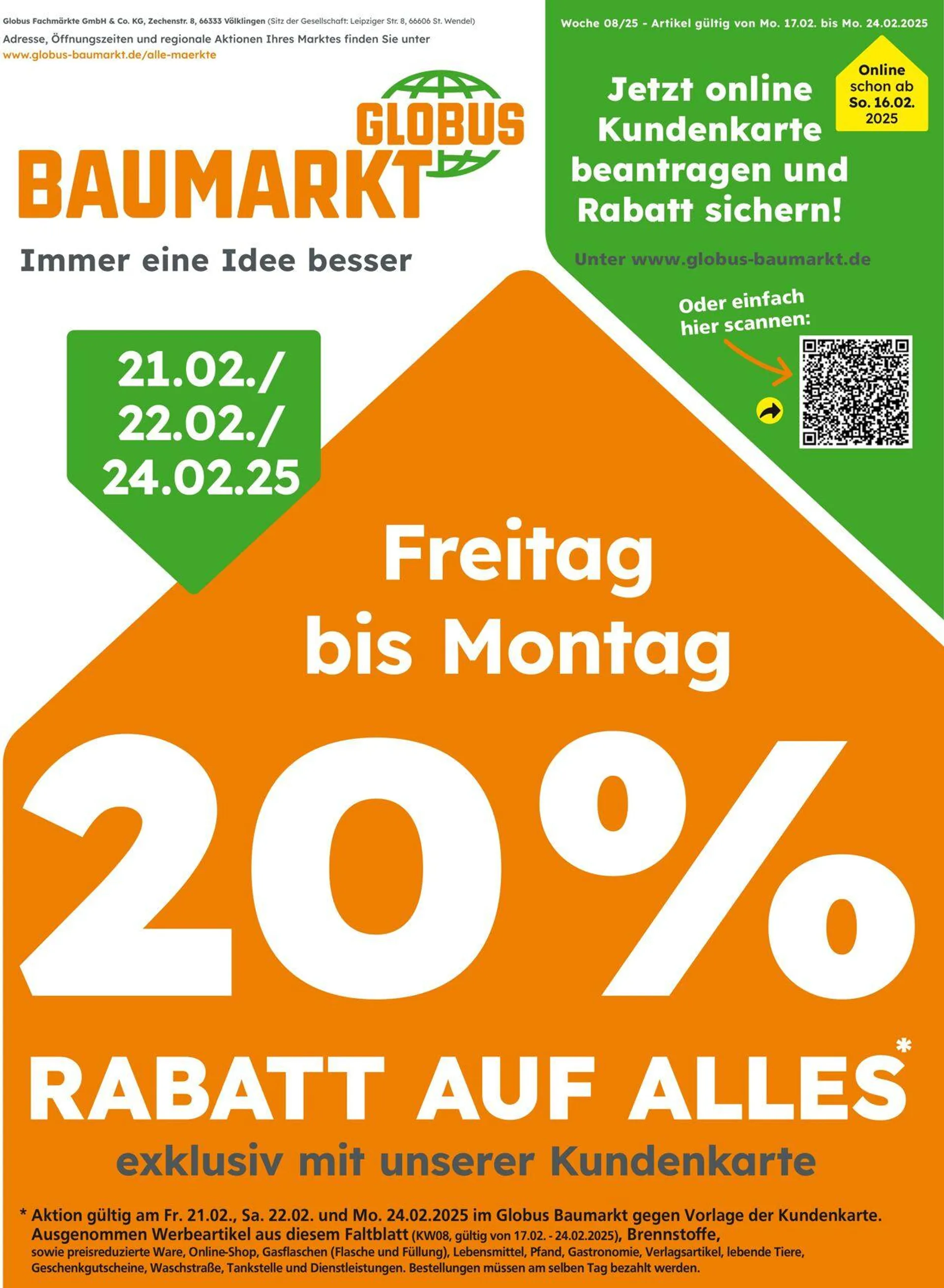 Globus Baumarkt Aktueller Prospekt von 16. Februar bis 24. Februar 2025 - Prospekt seite 1