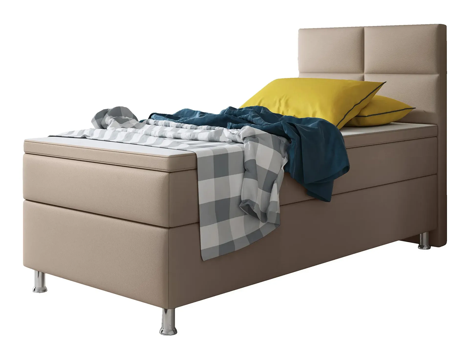 Boxspringbett - beige - Kunstleder - mit Topper - H3 - 90x200 cm