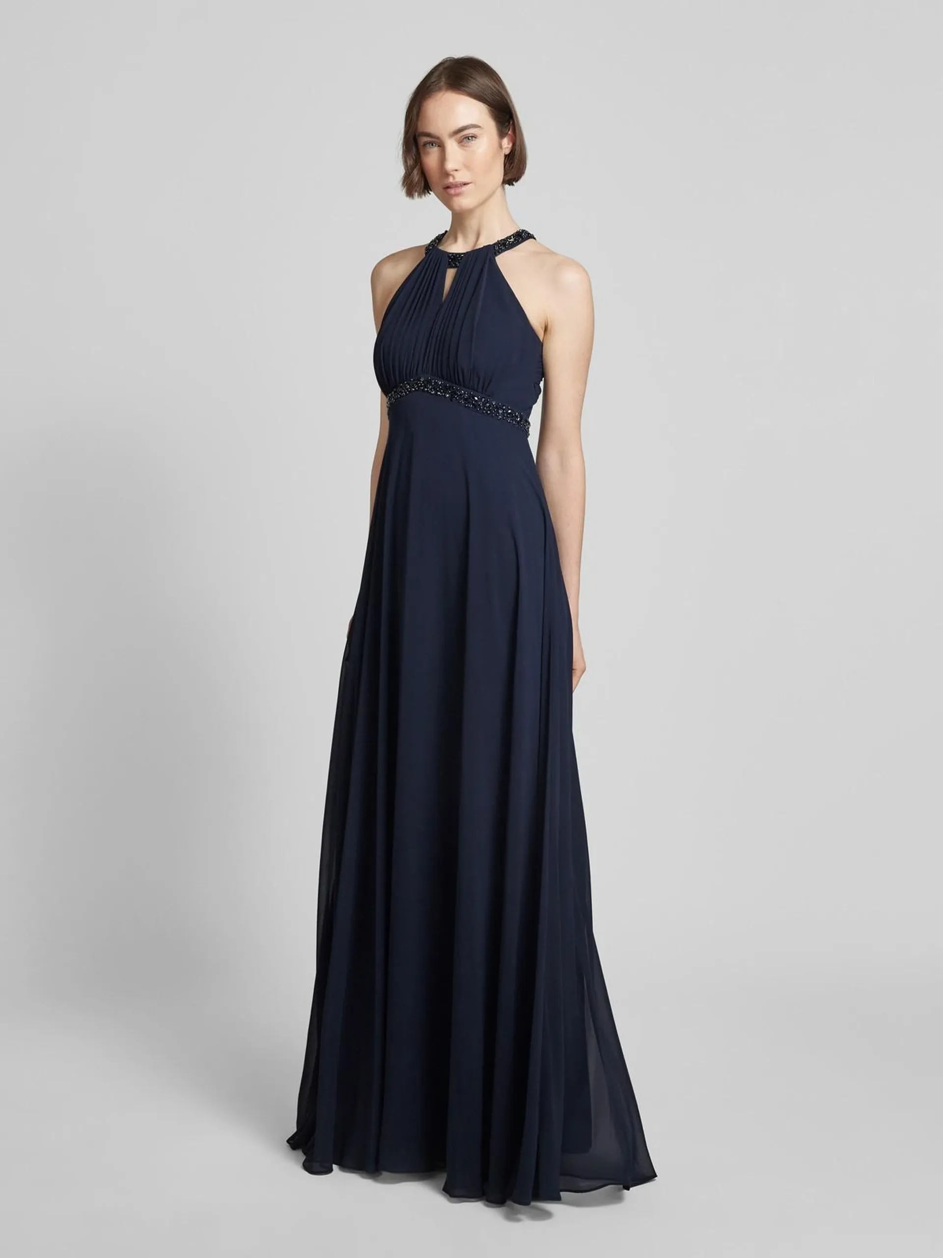 Abendkleid mit Neckholder in marine melange