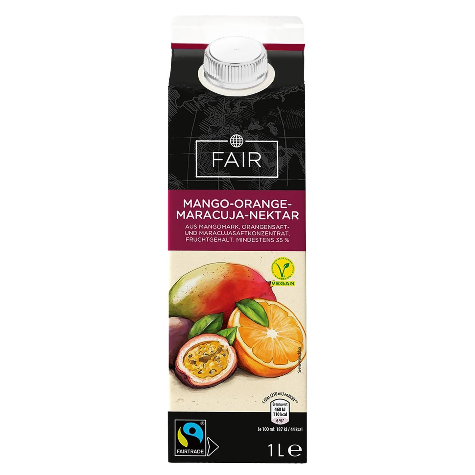 FAIR Fairtrade Saft oder Nektar 1 l, Mango-Orange-Maracuja