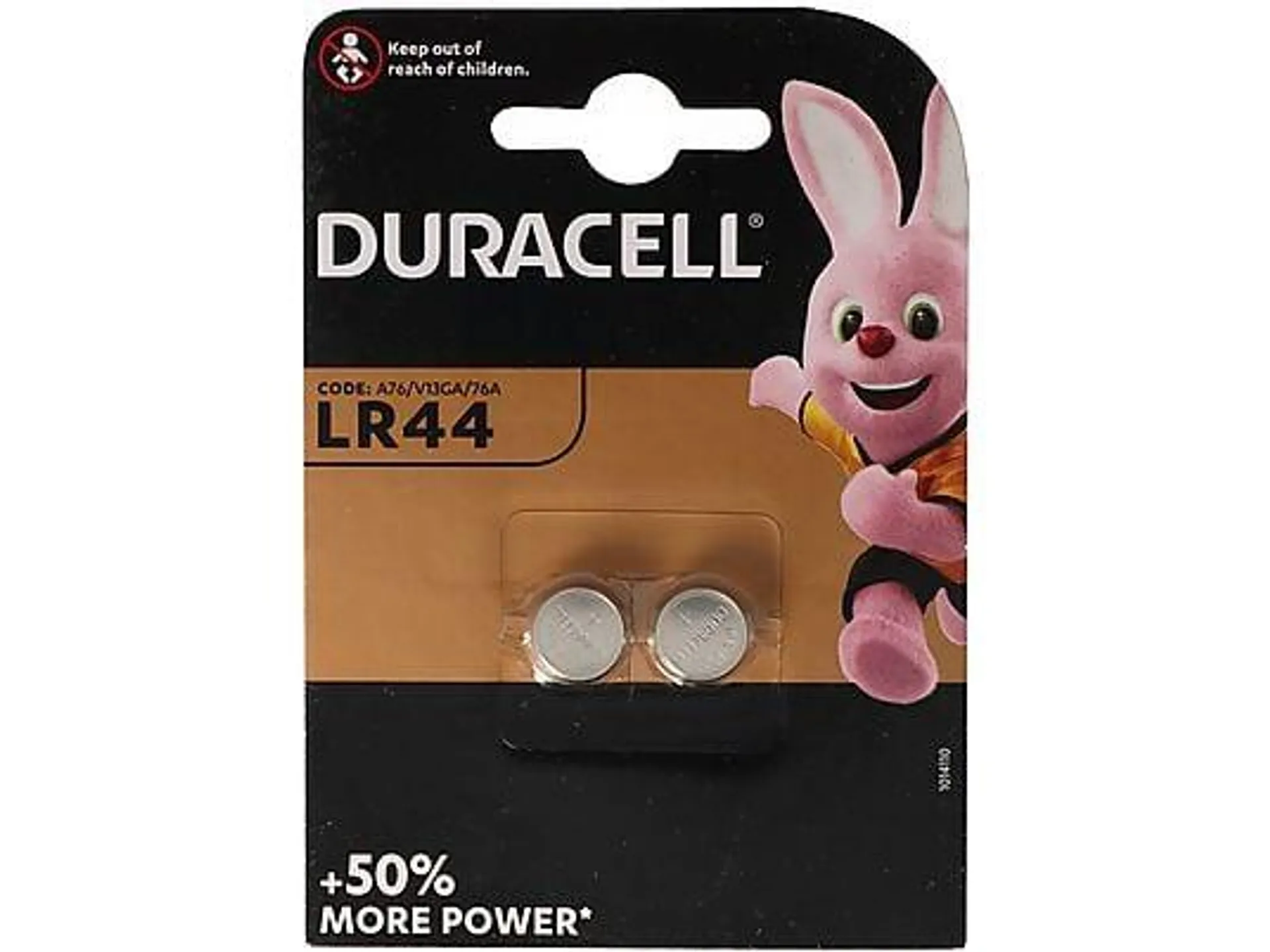 DURACELL Duracell LR44, V13GA, GPA76, 82, LR1154, 357A, 2er Alkali-Mangan Knopfzelle, 125 mAh