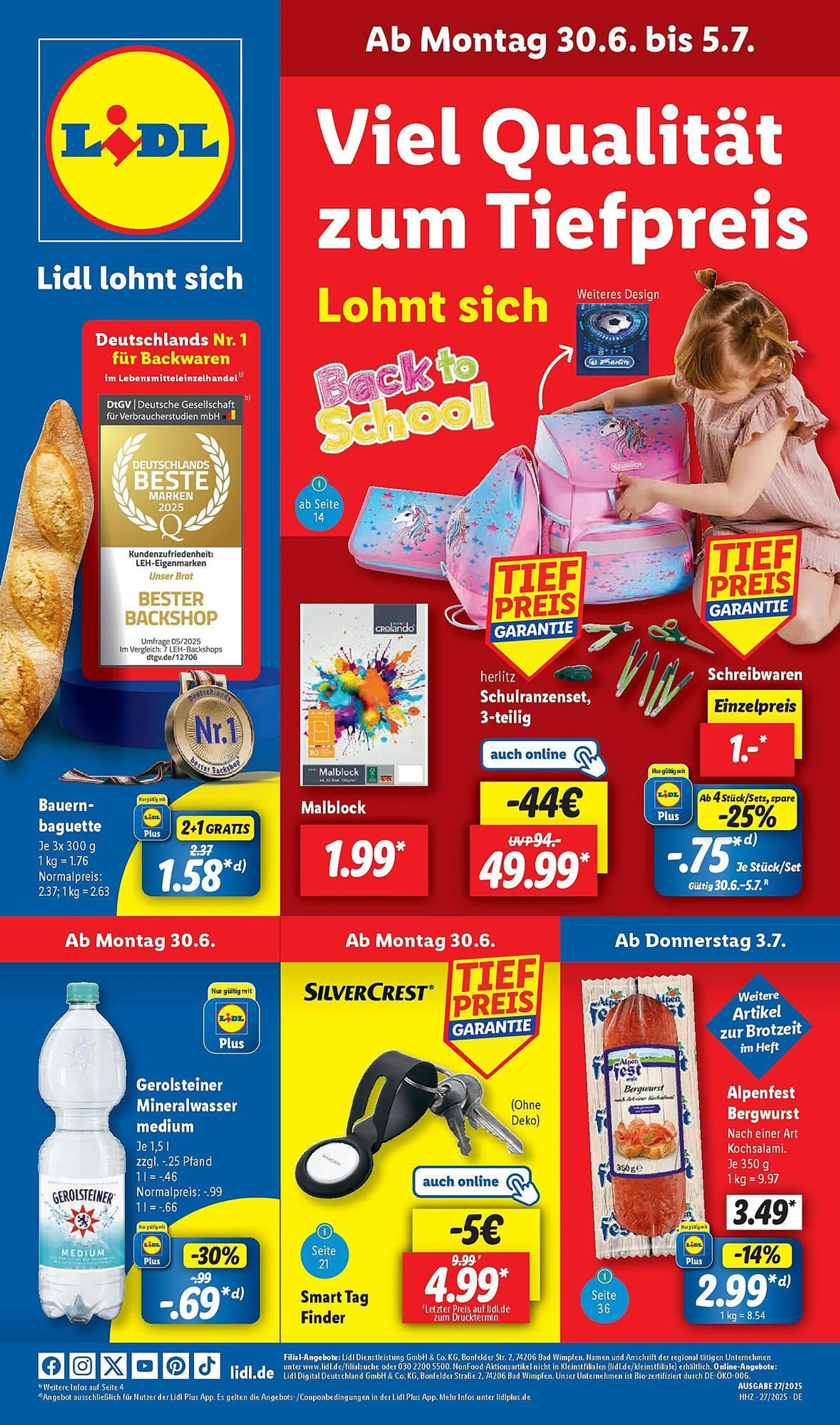 Lidl Prospekt von 29. Juni bis 5. Juli 2025 - Prospekt seite 1