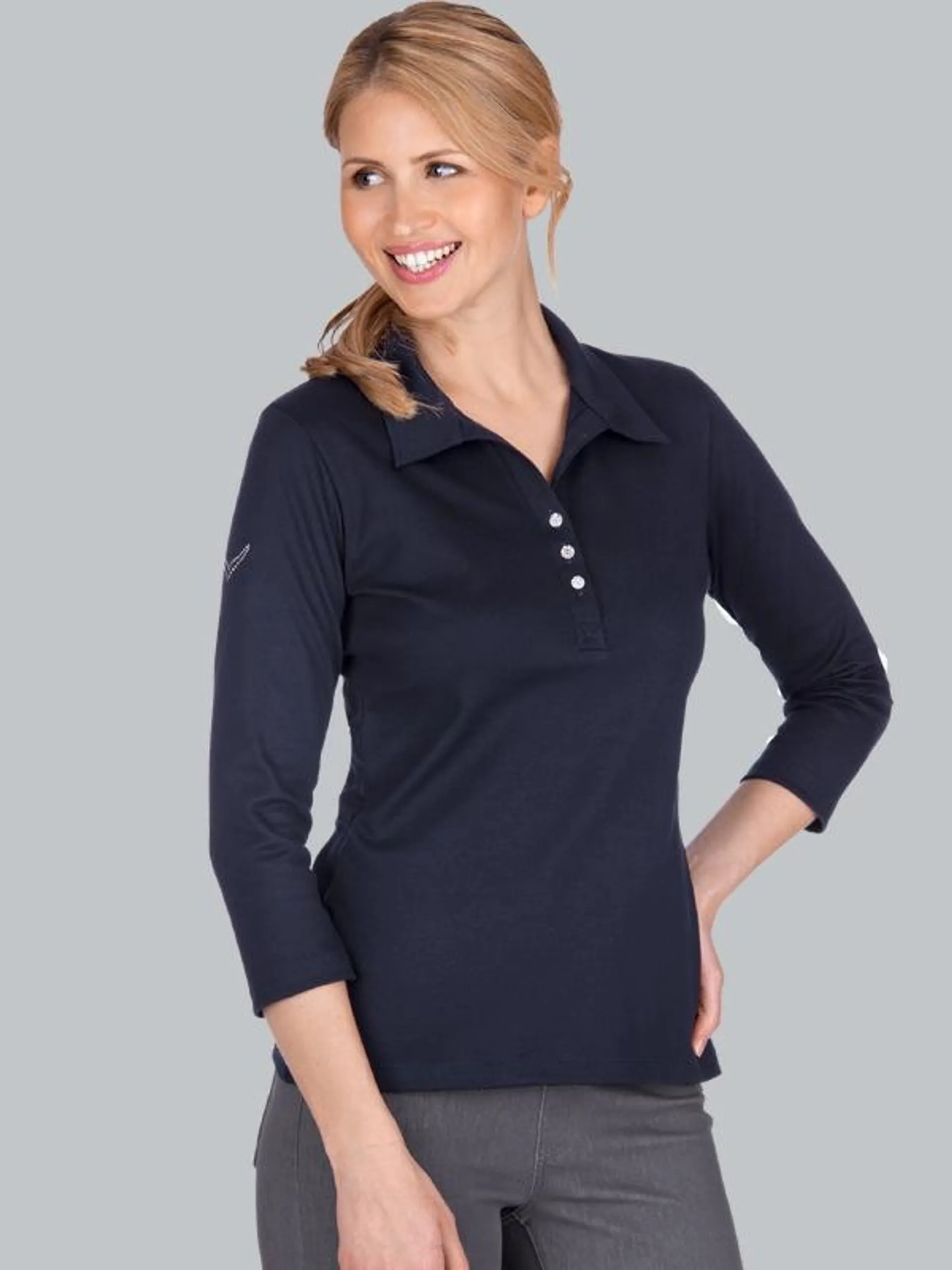 Poloshirt mit Kristallsteinen Navy