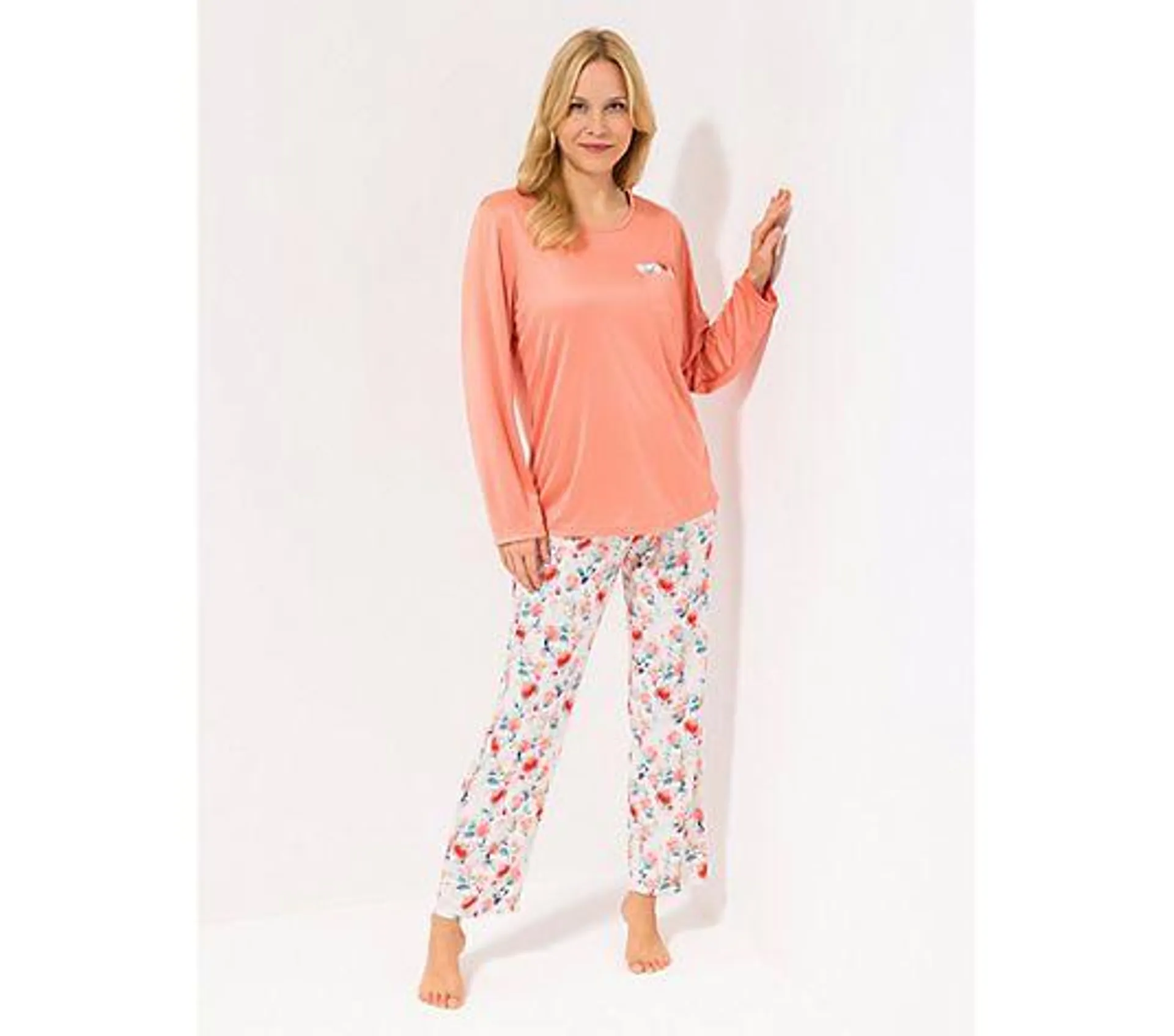 LITTLE ROSE Pyjama, 1/1-Länge Mikrofaser Flanell Rundumdehnbund Brusttasche