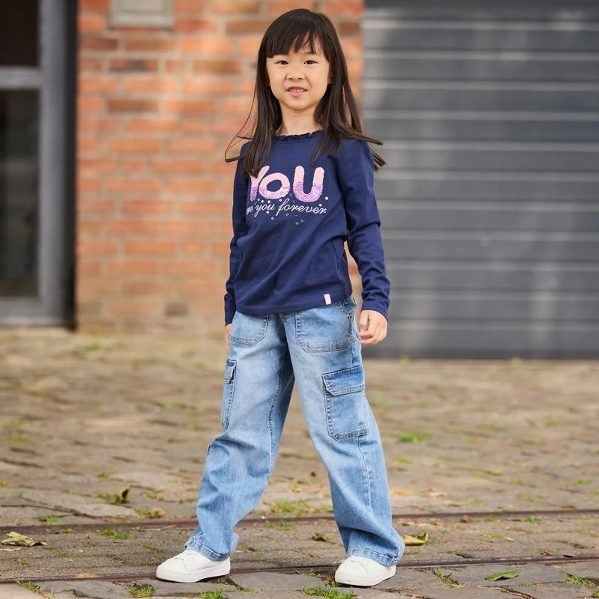 Kinder-Mädchen-Jeans mit verstellbarem Bund