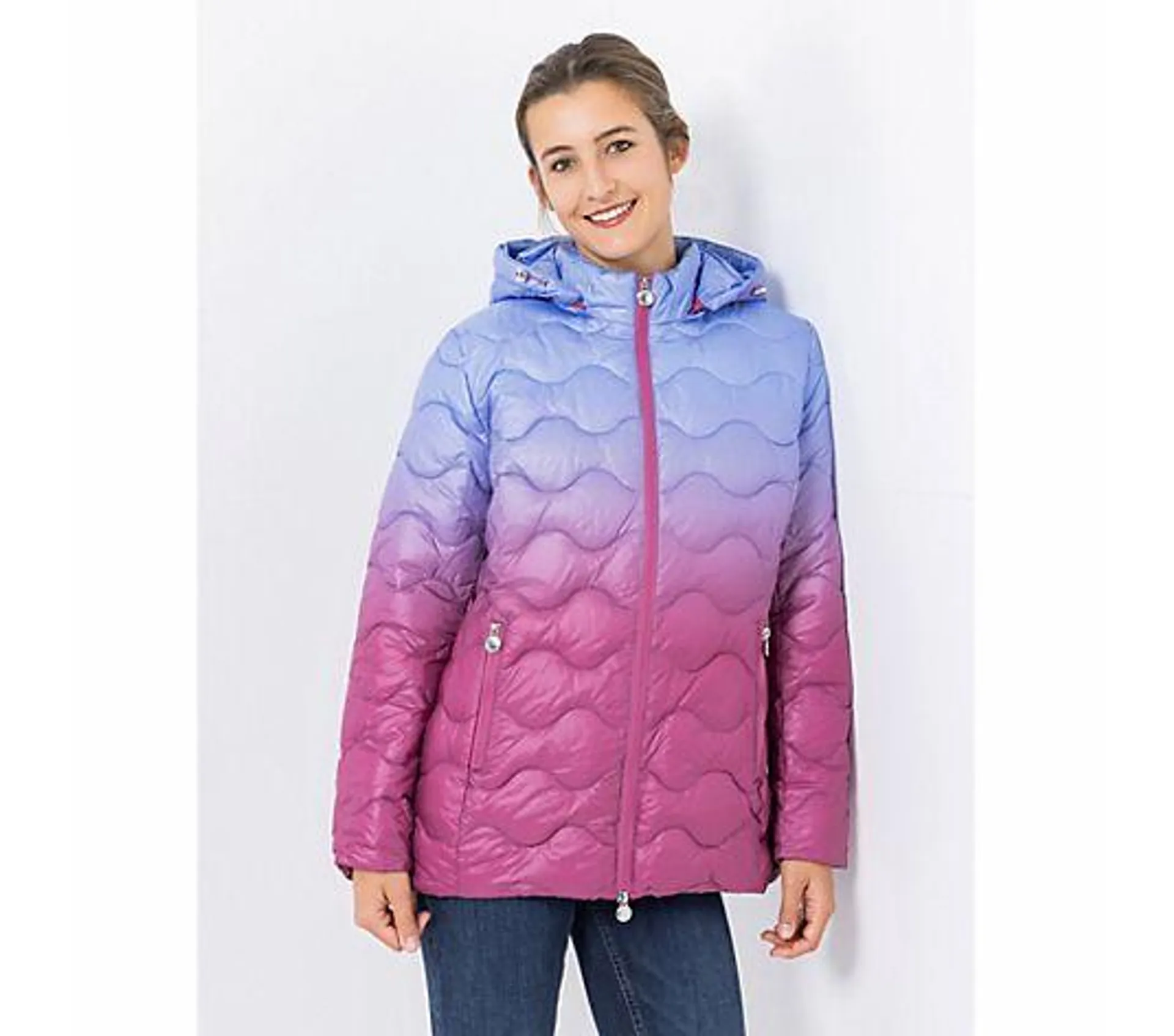 CENTIGRADE Steppjacke abnehmbare Kapuze 2-Wege-Zipper Farbkontrast